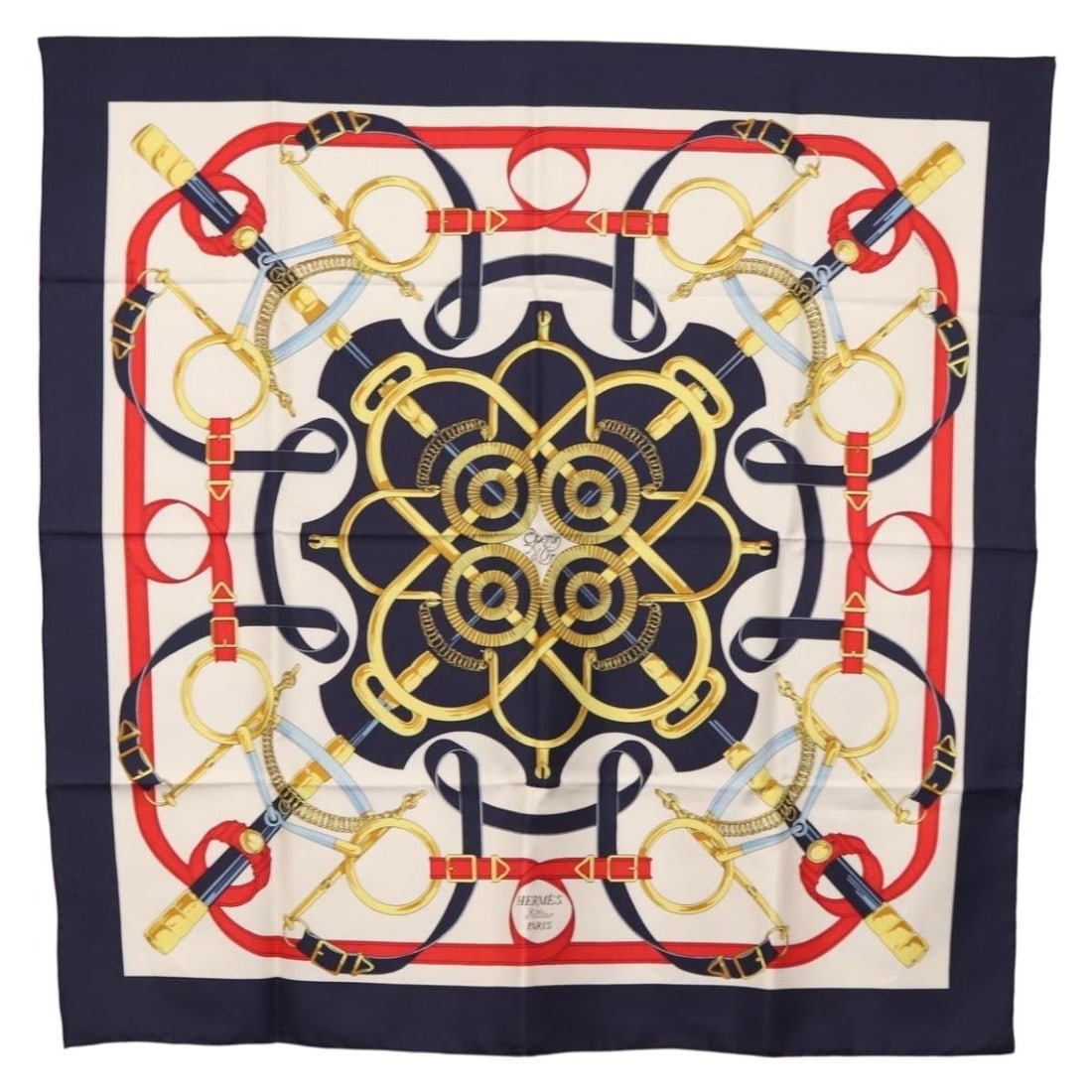 HERMES Eperon d'Or Silk Scarf 90cm Navy Authentic (1 of 12)