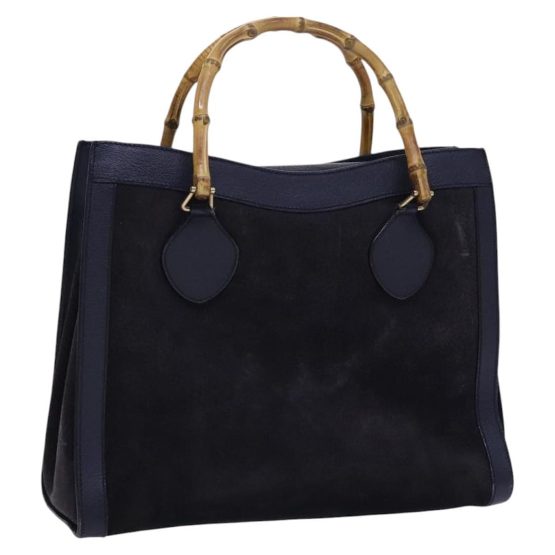GUCCI Bamboo Suede Hand Bag Navy Gold Italy 11 x 4.3 x 13.8 inches (1 of 18)