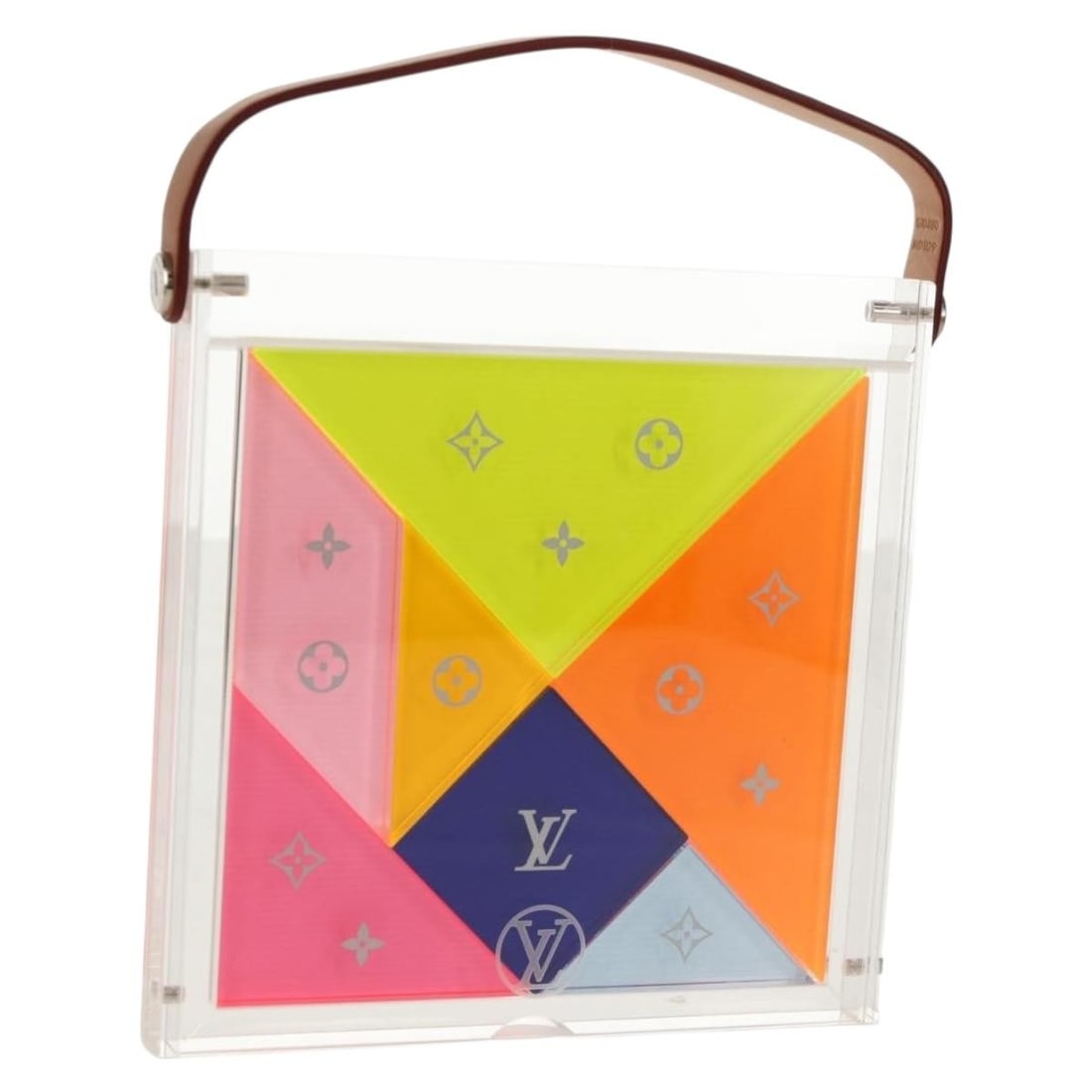 Clear Plastic Domino Puzzle by Louis Vuitton with Dust Bag and Box: Clear Plastic Domino Puzzle by Louis Vuitton with Dust Bag and Box This Louis Vuitton Domino Tangram set features clear plastic construction, showcasing a modern and stylish design. Made in Italy, the