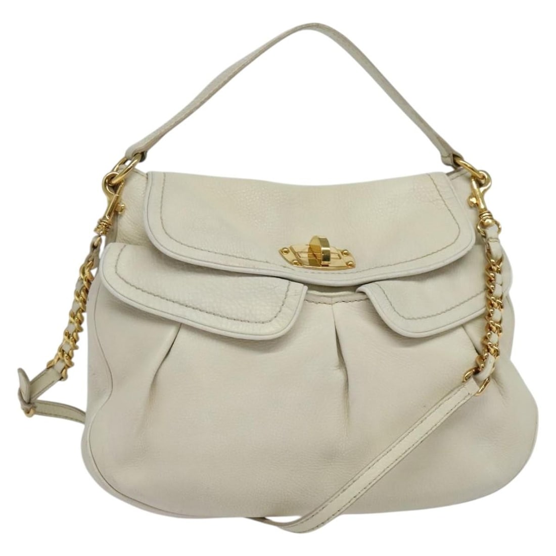 Miu Miu White Gold Leather Chain Shoulder Bag Auth 138166 (1 of 18)