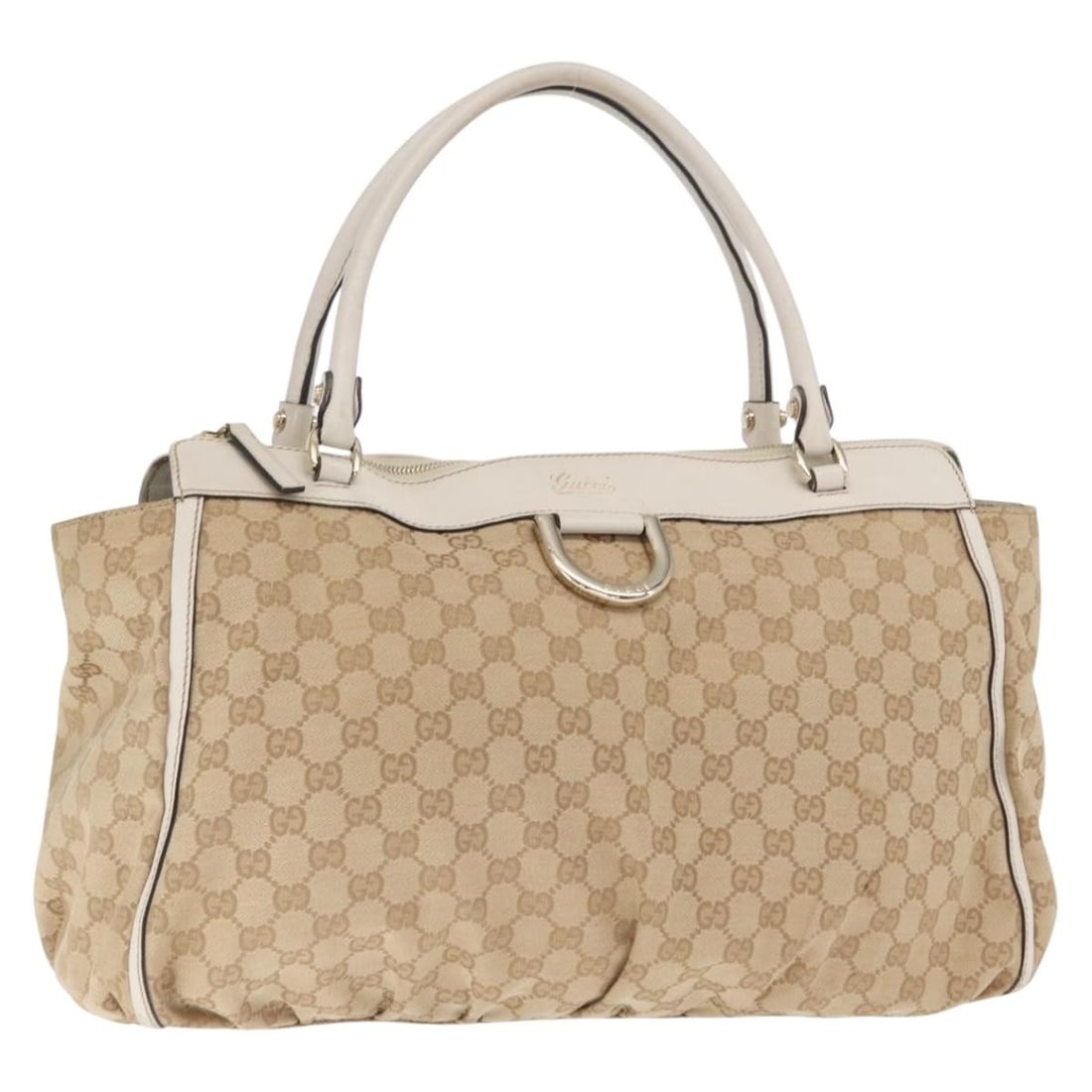 Gucci 190248 GG Canvas and Leather Beige Gold Handbag from Italy (1 of 18)
