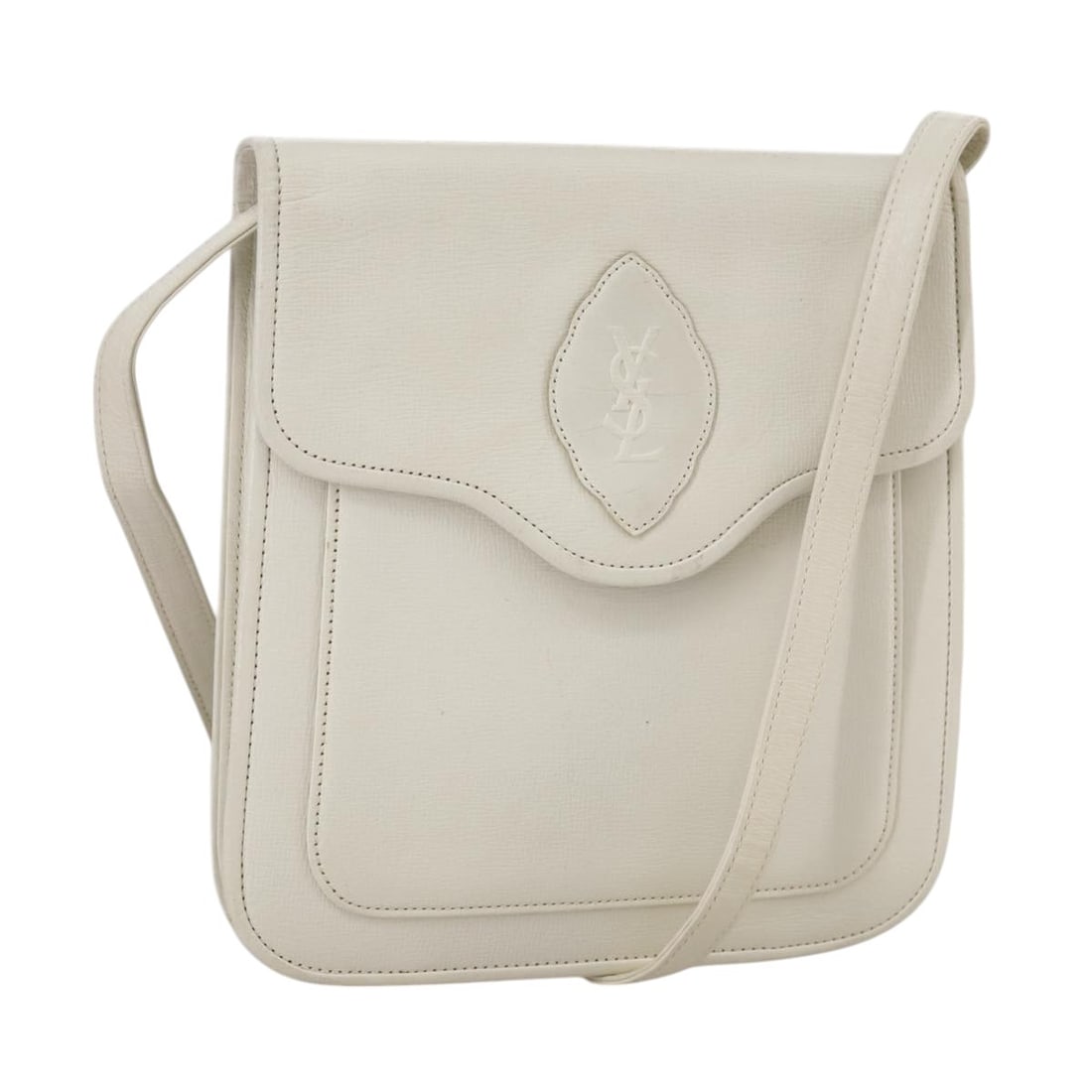 SAINT LAURENT White Gold Leather Shoulder Bag Auth: SAINT LAURENT White Gold Leather Shoulder Bag Auth This elegant SAINT LAURENT shoulder bag showcases a chic combination of white leather with gold accents, perfect for elevating any outfit. With appro