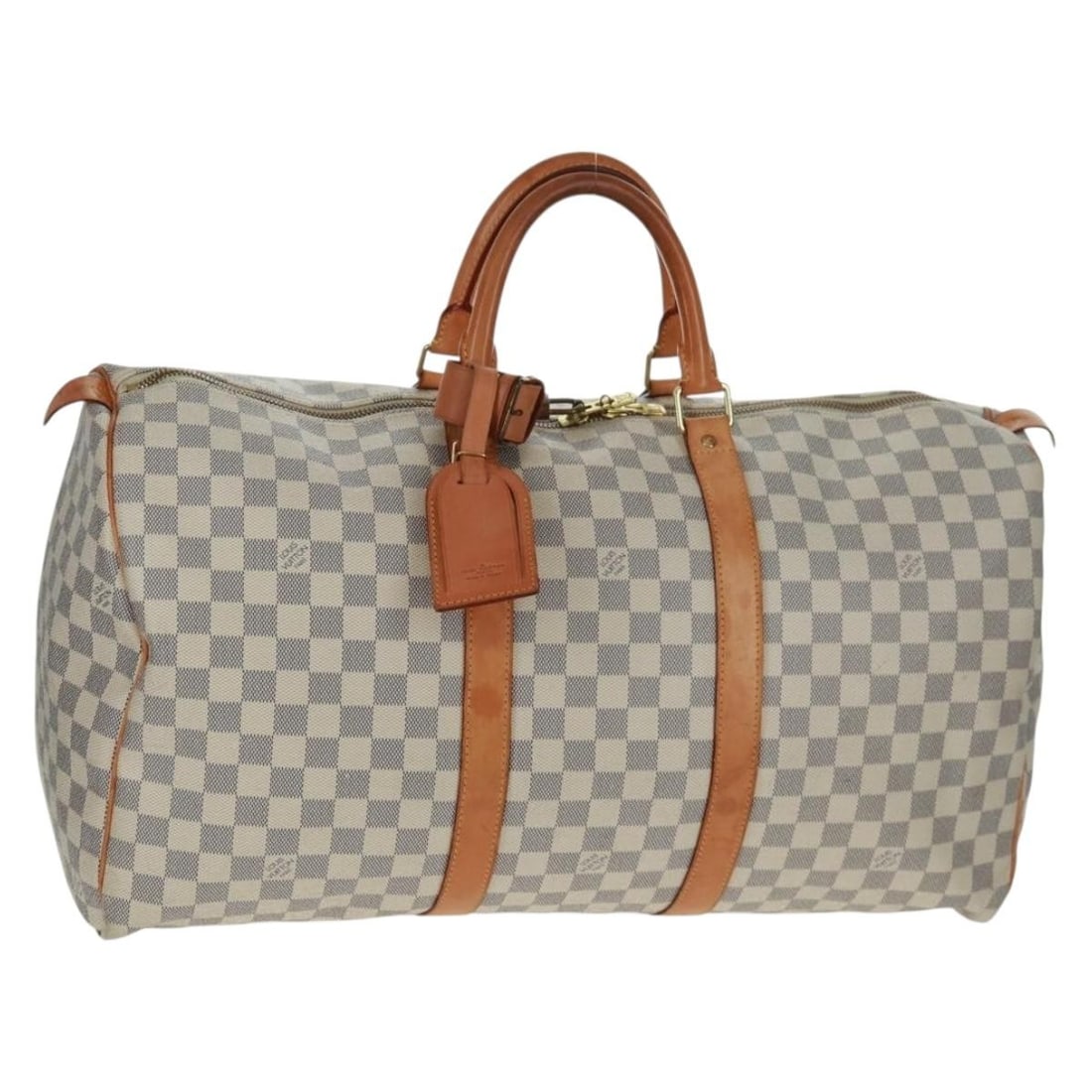 Louis Vuitton Damier Azur Canvas Keepall 50 Boston Bag N41430 with Accessories: Louis Vuitton Damier Azur Canvas Keepall 50 Boston Bag N41430 with Accessories This is a Louis Vuitton Damier Azur Keepall 50 Boston Bag, model N41430. Crafted from Damier Azur canvas, this spacious t