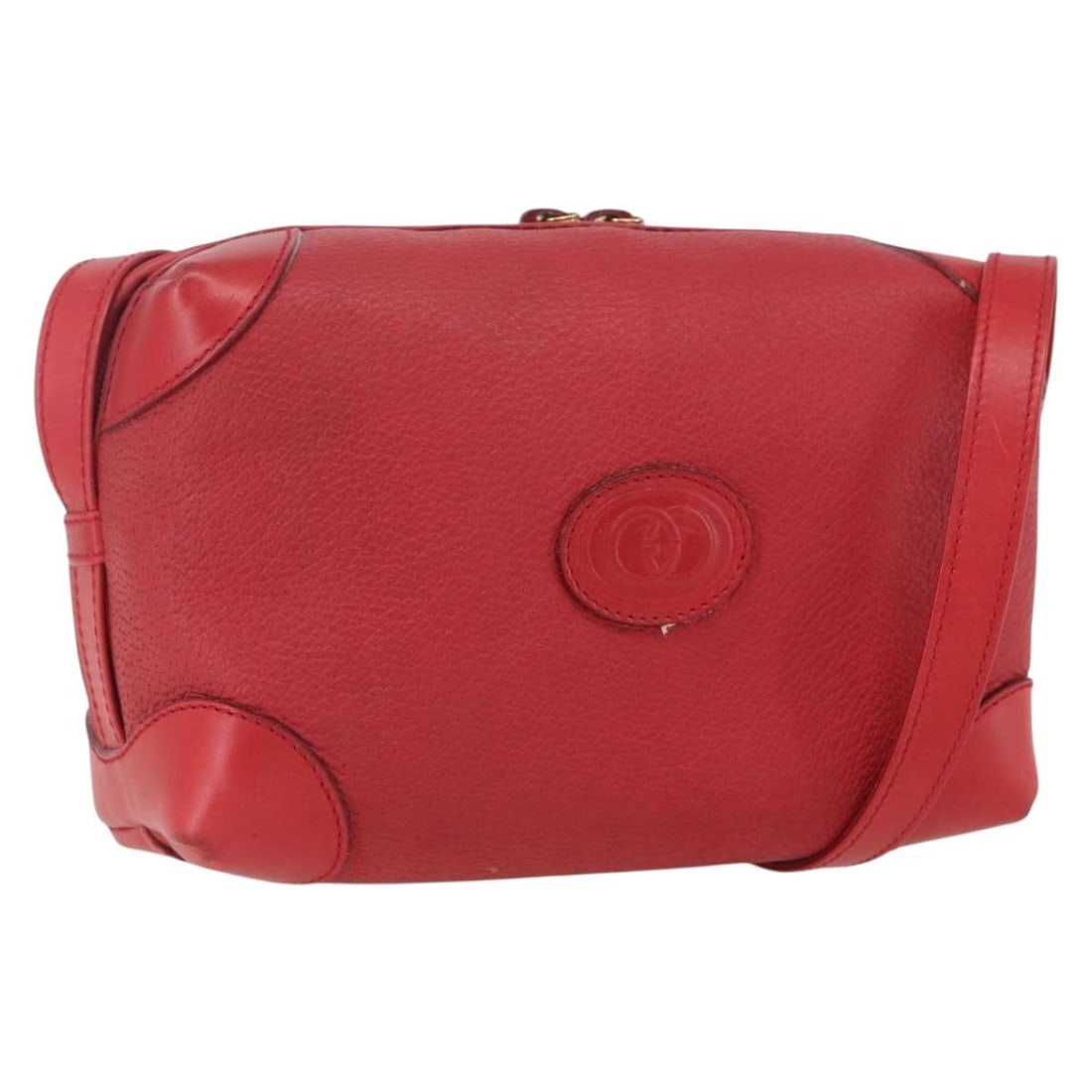GUCCI Red Leather Shoulder Bag with Gold Accents Authentic: GUCCI Red Leather Shoulder Bag with Gold Accents Authentic This authentic GUCCI shoulder bag combines luxury with a striking red and gold leather exterior. Crafted in Italy, it features a compact desi