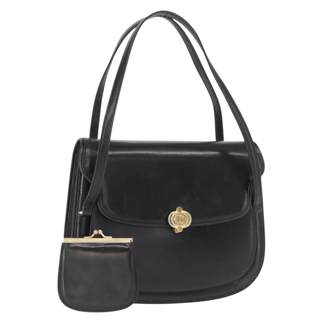Gucci Black Leather Handbag with Gold Accents and Pouch (1 of 18)
