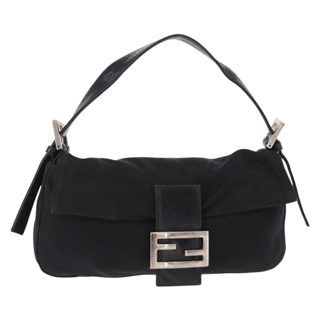 FENDI Mamma Baguette Black Silver Nylon Shoulder Bag Authentic (1 of 18)