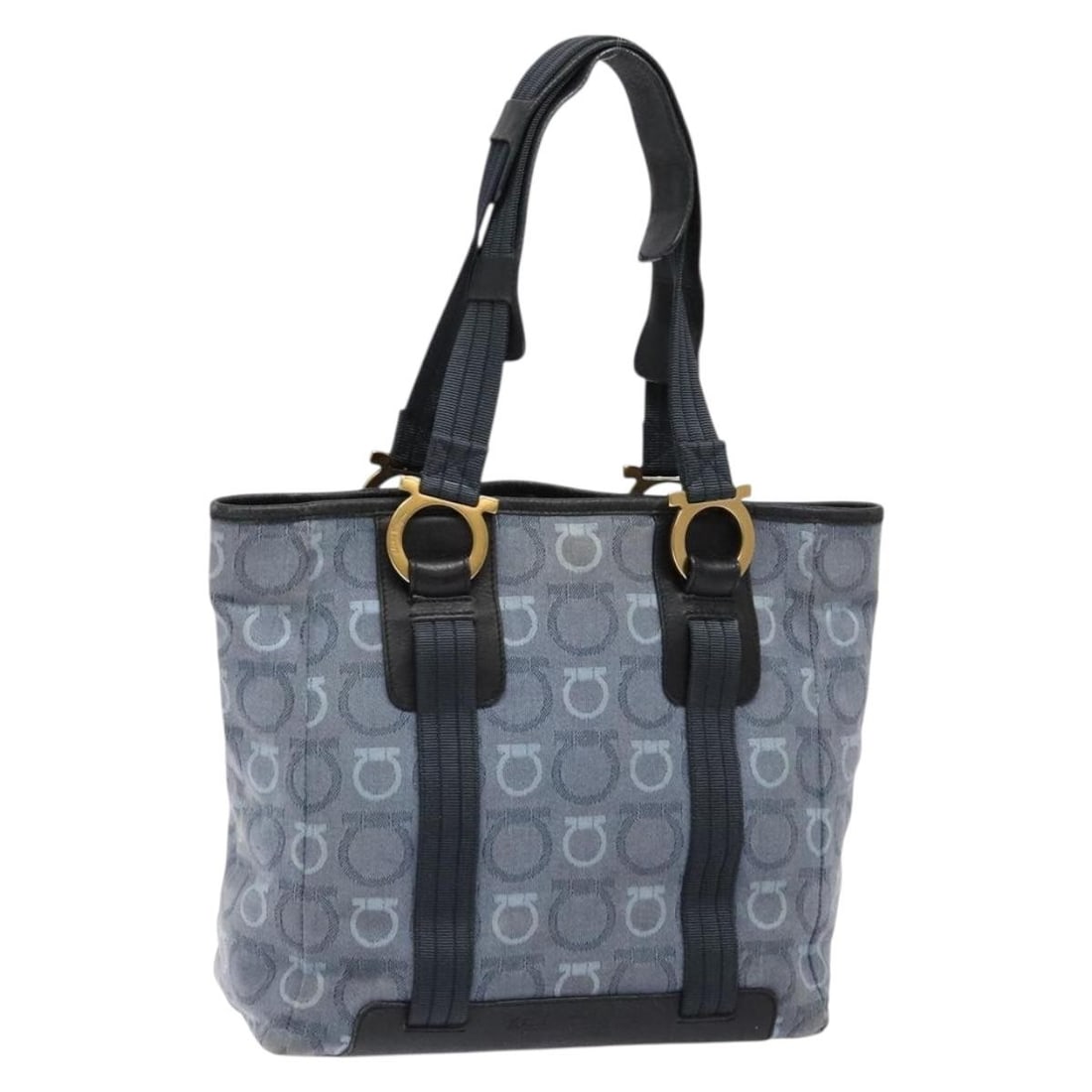 Salvatore Ferragamo Gancini Tote Bag Blue Gold Canvas Italy Auth: Salvatore Ferragamo Gancini Tote Bag Blue Gold Canvas Italy Auth This Salvatore Ferragamo Gancini Tote Bag is a stylish accessory made from durable canvas in a striking blue and gold color combination