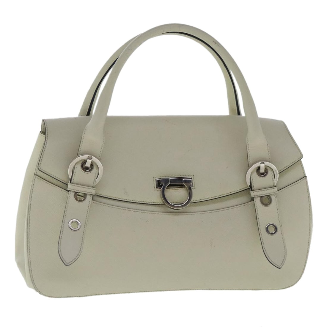Salvatore Ferragamo Gancini White Silver Leather Hand Bag Auth Italy: Salvatore Ferragamo Gancini White Silver Leather Hand Bag Auth Italy This Salvatore Ferragamo Gancini Hand Bag showcases a stylish blend of white and silver leather, making it a sophisticated accessor