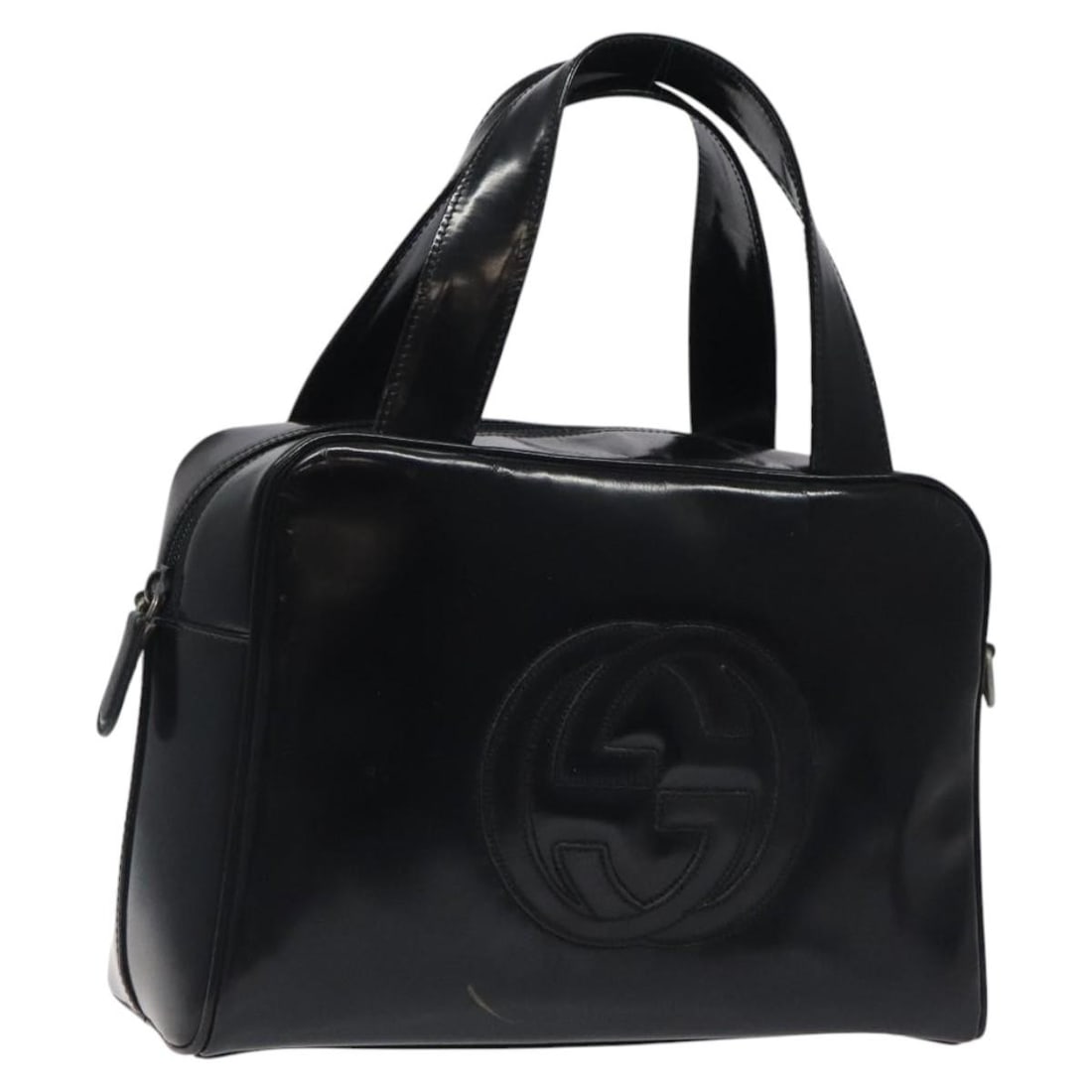 GUCCI Black Silver Patent Leather Hand Bag 000 1274 0505 Auth: GUCCI Black Silver Patent Leather Hand Bag 000 1274 0505 Auth This stylish GUCCI hand bag is crafted from luxurious patent leather in a striking black and silver color combination. The bag features a
