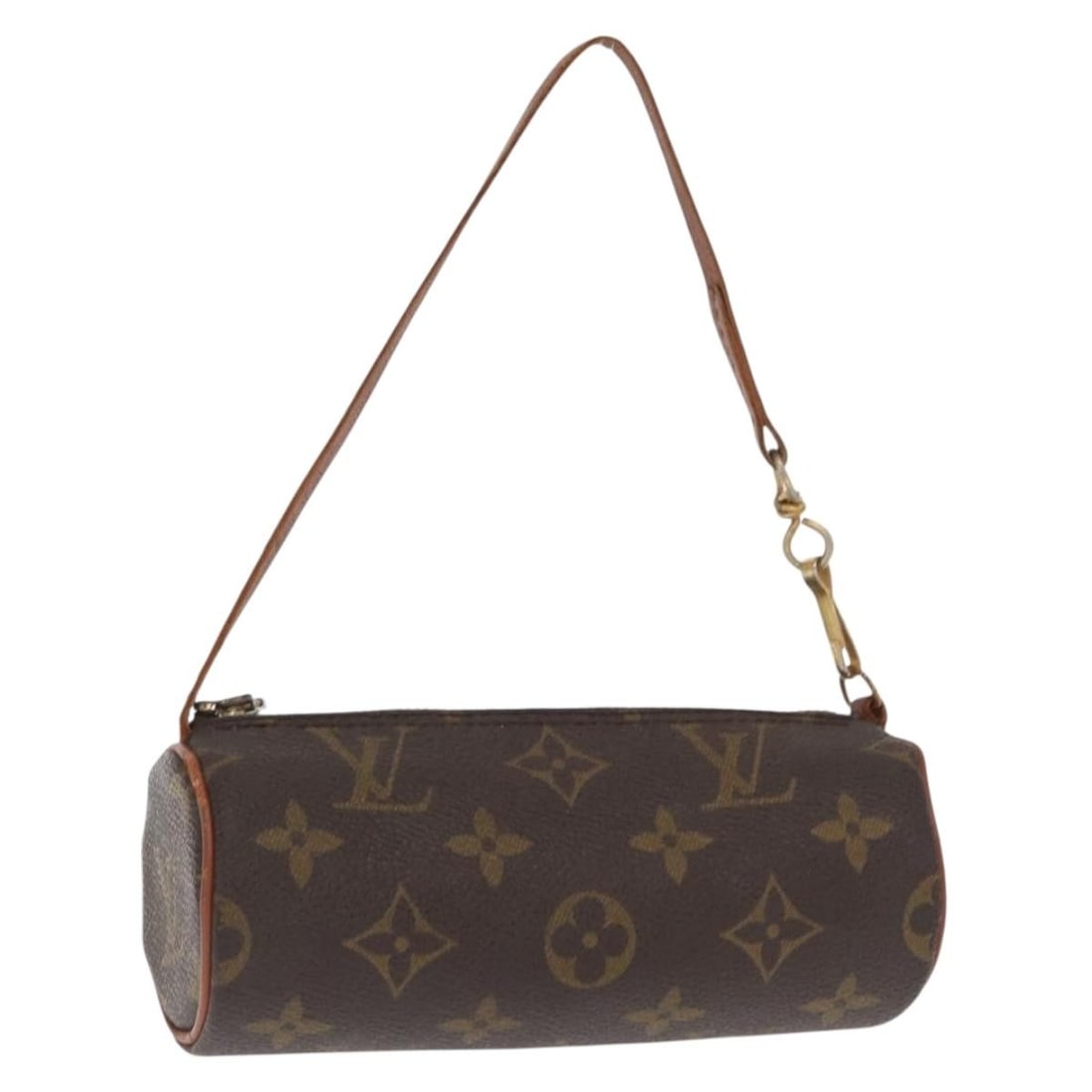 Papillon Monogram Canvas Pouch by Louis Vuitton: Papillon Monogram Canvas Pouch by Louis Vuitton This is a Louis Vuitton Monogram Papillon pouch crafted from signature monogram canvas. The pouch features a compact cylindrical shape with a monogram e