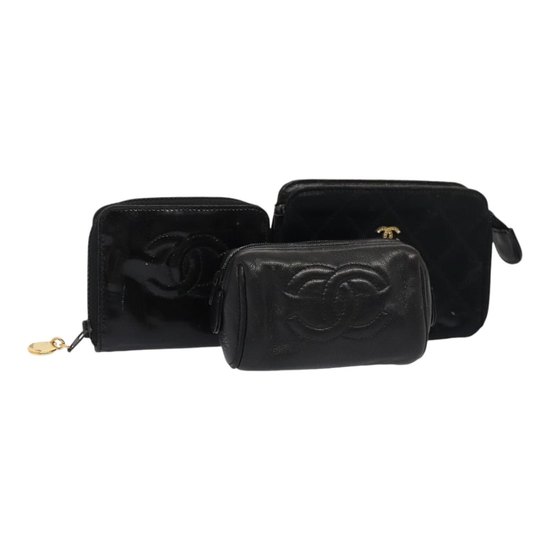 CHANEL Black Leather Coin Purse 3 Set Authentic (1 of 18)