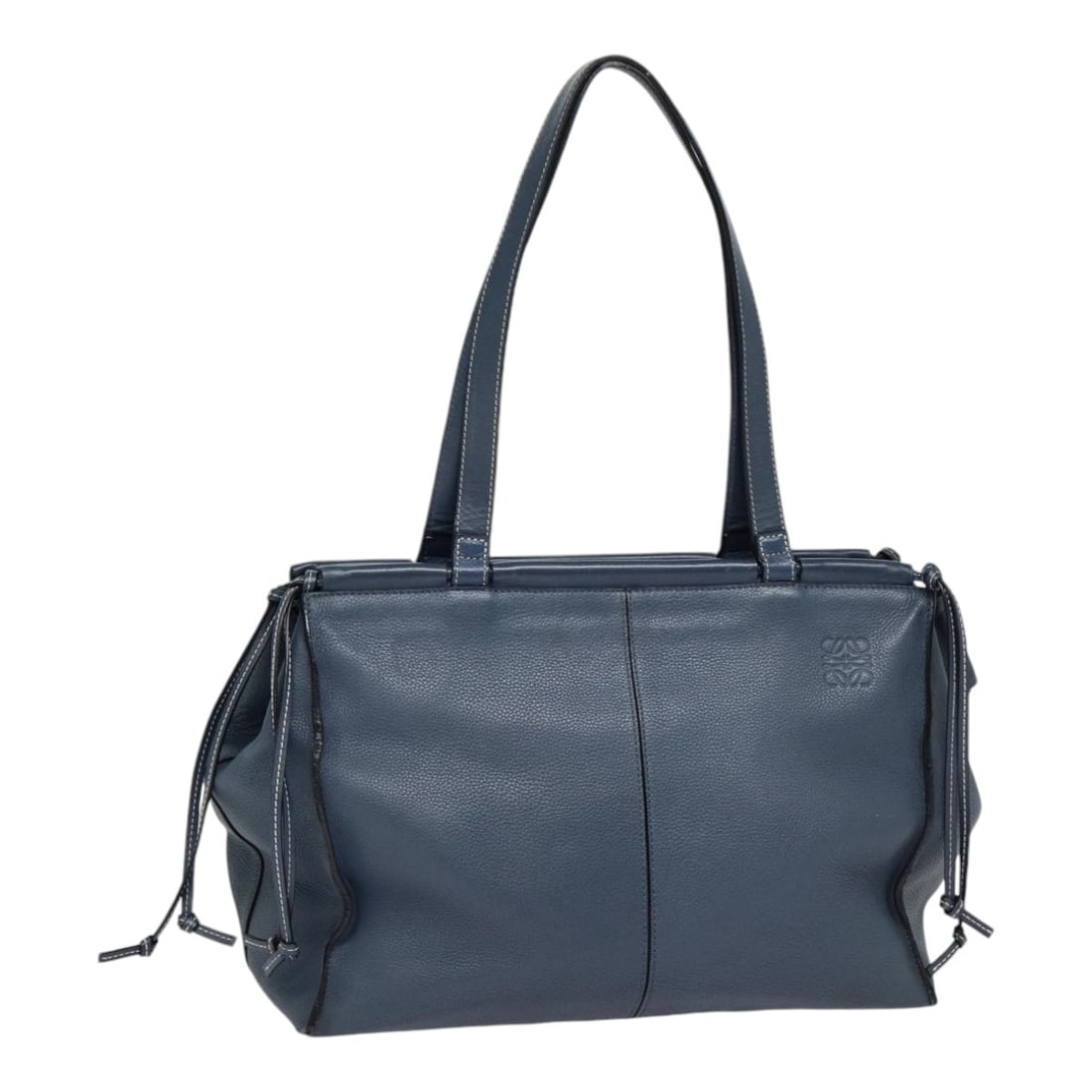 LOEWE Anagram Blue Leather Tote Bag Made in Spain: LOEWE Anagram Blue Leather Tote Bag Made in Spain Introducing the LOEWE Anagram Tote Bag, a stylish accessory crafted from premium leather in a vivid blue hue. This tote bag features a spacious interi
