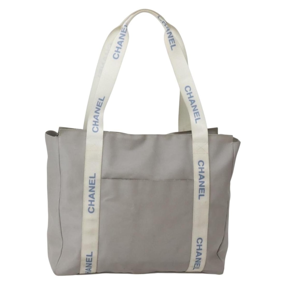CHANEL Gray Silver Nylon Tote Bag Made in France Authenticated: CHANEL Gray Silver Nylon Tote Bag Made in France Authenticated This authentic CHANEL tote bag showcases a chic blend of gray and silver, crafted from durable nylon. Ideal for everyday use, it features