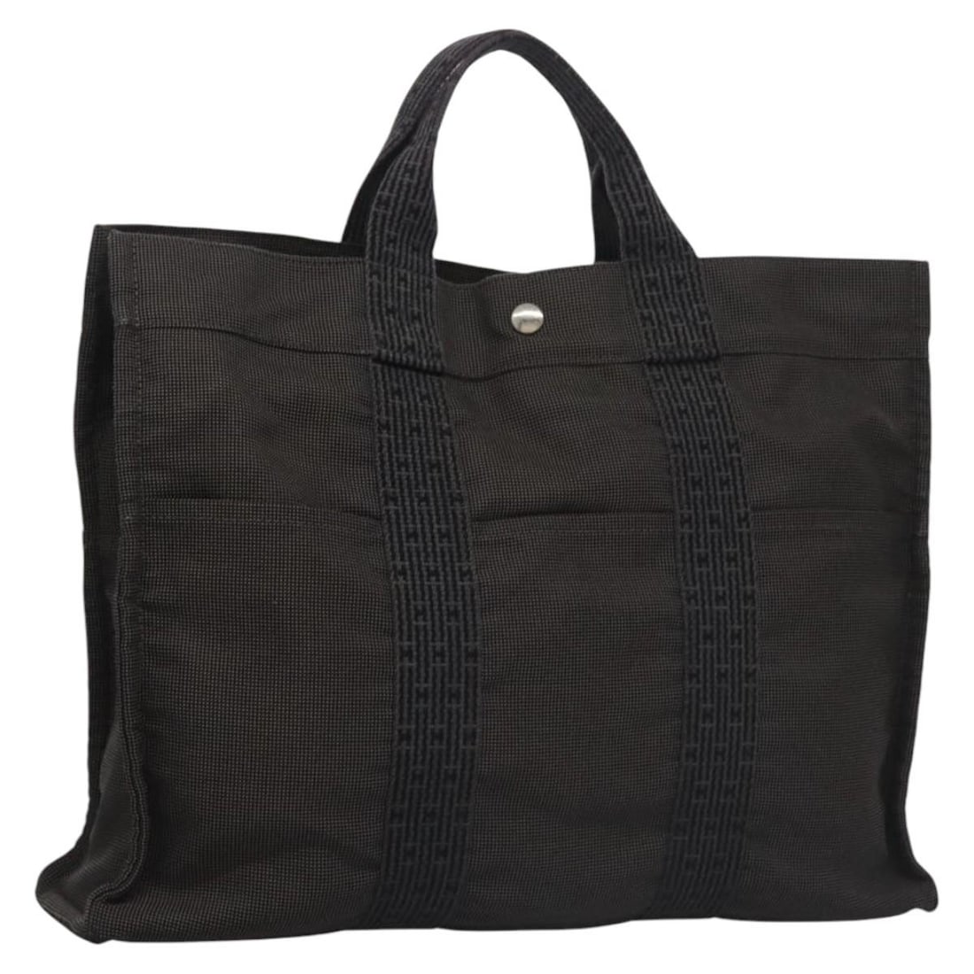 HERMES Her Line MM Hand Bag Gray Silver Canvas Made in France: HERMES Her Line MM Hand Bag Gray Silver Canvas Made in France This HERMES Her Line MM Hand Bag is a stylish and practical accessory made in France. Crafted from durable canvas, the bag features a chic