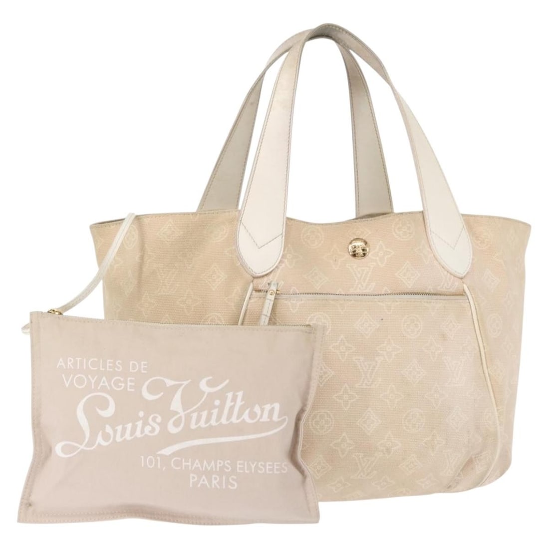 LOUIS VUITTON Monogram Cabas Ipanema GM Tote Bag Beige M95986 Auth (1 of 18)