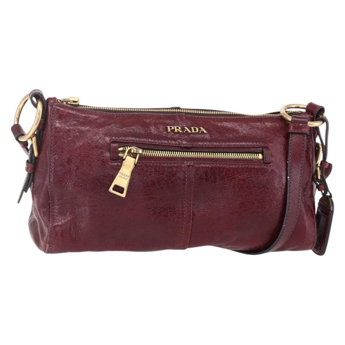 PRADA Bordeaux Leather Shoulder Bag Gold Authentic Italy (1 of 18)