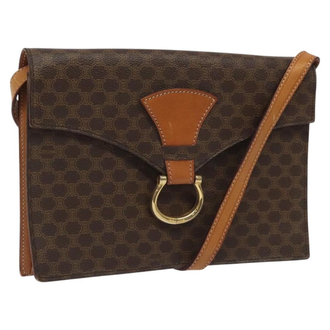 CELINE Macadam Canvas Shoulder Bag PVC Leather Brown Gold Made in Italy (1 of 18)