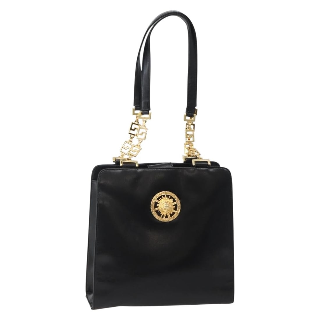 Gianni Versace Black Gold Leather Chain Tote Bag Italy (1 of 18)