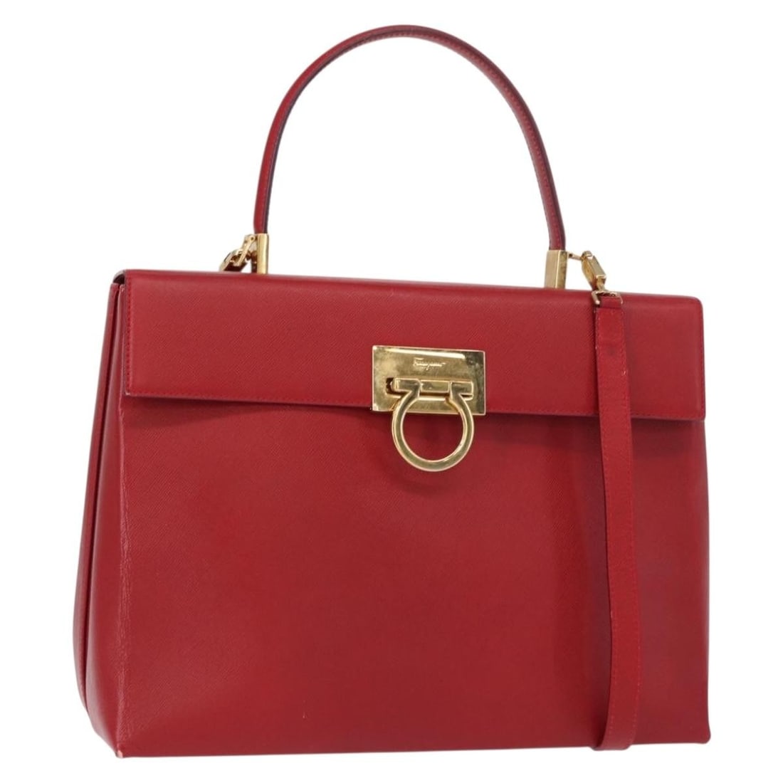 Salvatore Ferragamo Gancini Leather Hand Bag Red Gold Made in Italy: Salvatore Ferragamo Gancini Leather Hand Bag Red Gold Made in Italy This authentic Salvatore Ferragamo Gancini Hand Bag is a stylish accessory crafted from high-quality leather in a striking red and g