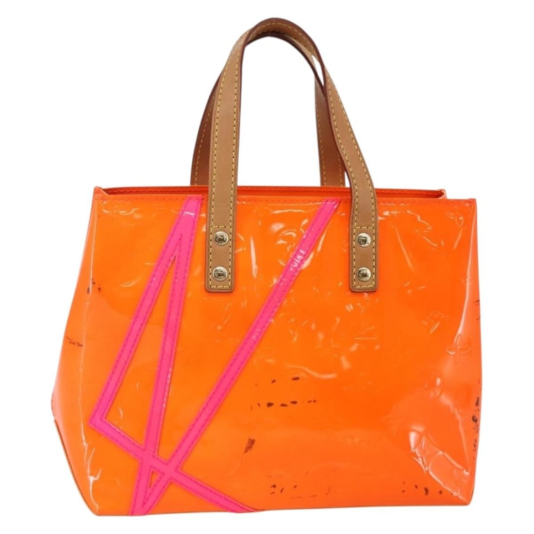 LOUIS VUITTON Monogram Vernis Fluo Reade PM Bag Pink Orange M91903 Auth (1 of 18)