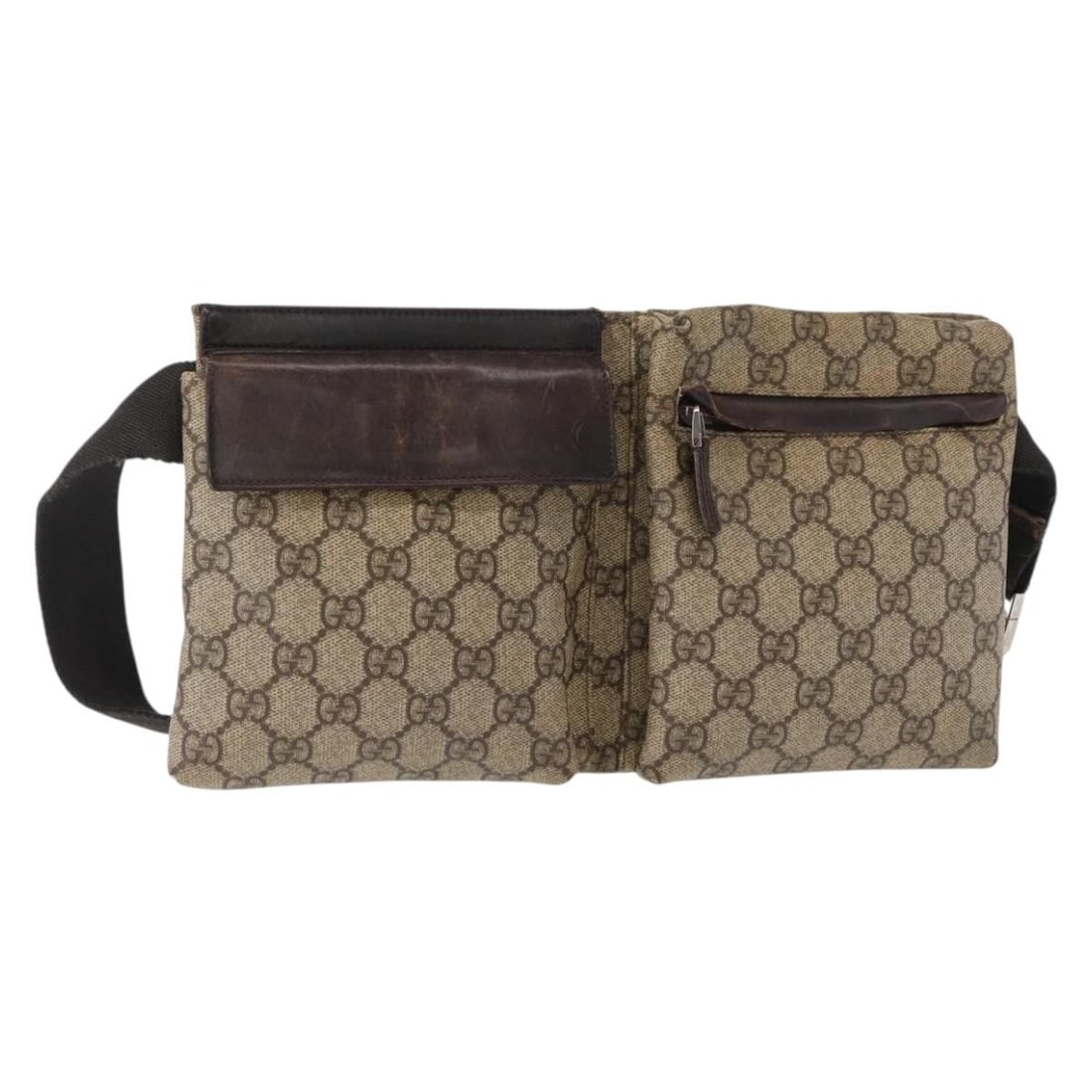 GUCCI GG Supreme Beige Silver PVC Waist Bag Auth 28566: GUCCI GG Supreme Beige Silver PVC Waist Bag Auth 28566 Introducing the GUCCI GG Supreme Waist Bag, crafted in Italy from high-quality PVC leather and GG canvas in a stylish beige and silver color comb