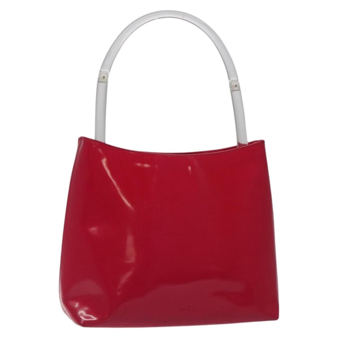 Authentic PRADA Pink Enamel Shoulder Bag Made in Italy: Authentic PRADA Pink Enamel Shoulder Bag Made in Italy This authentic PRADA shoulder bag showcases a stylish pink enamel exterior, ideal for adding a pop of color to any outfit. Measuring approximatel