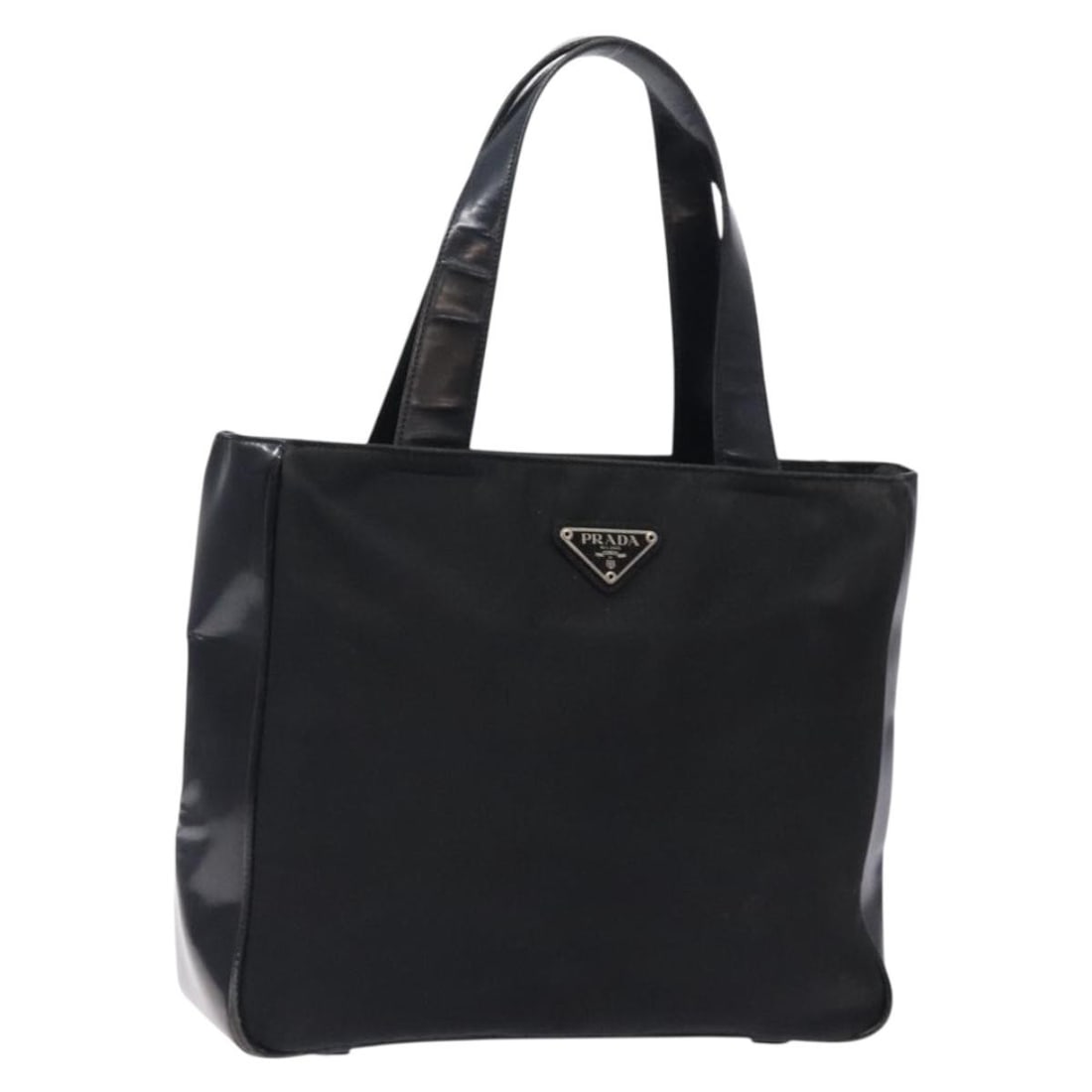 PRADA Black Silver Nylon Hand Bag Italy Auth 132013: PRADA Black Silver Nylon Hand Bag Italy Auth 132013 This authentic PRADA hand bag showcases a stylish black and silver design crafted from durable nylon. With approximate dimensions of 10.6 inches in