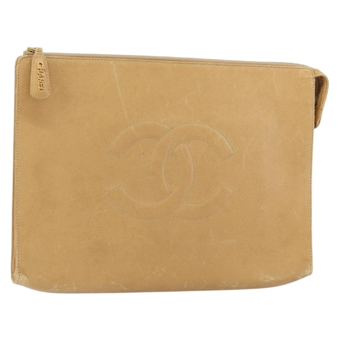 CHANEL COCO Mark Beige Gold Caviar Skin Clutch Bag Italy: CHANEL COCO Mark Beige Gold Caviar Skin Clutch Bag Italy This elegant CHANEL COCO Mark Document Case Clutch Bag is crafted from luxurious grained Caviar Skin in a sophisticated Beige and Gold color co
