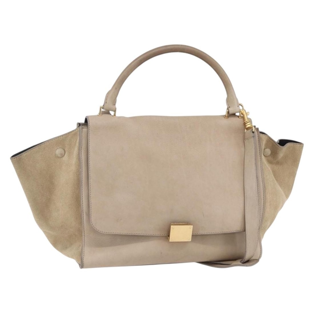 CELINE Trapeze Hand Bag Leather Beige Gold Authentic Italy (1 of 18)