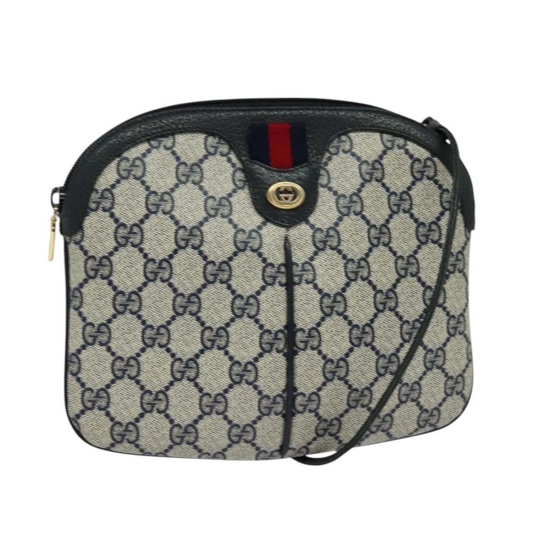 GUCCI GG Supreme Sherry Shoulder Bag PVC Navy Gold 904 02 047 Auth: GUCCI GG Supreme Sherry Shoulder Bag PVC Navy Gold 904 02 047 Auth This GUCCI GG Supreme Sherry Line Shoulder Bag is a stylish and functional accessory made from durable PVC leather. It features a sop