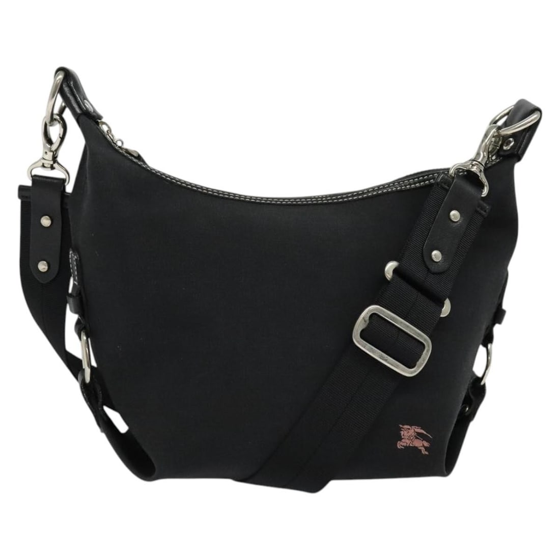 Burberry Blue Label Black Silver Canvas Shoulder Bag Auth Japan: Burberry Blue Label Black Silver Canvas Shoulder Bag Auth Japan This Burberry Blue Label shoulder bag combines functionality with classic style. Crafted from durable canvas, it features a sleek black