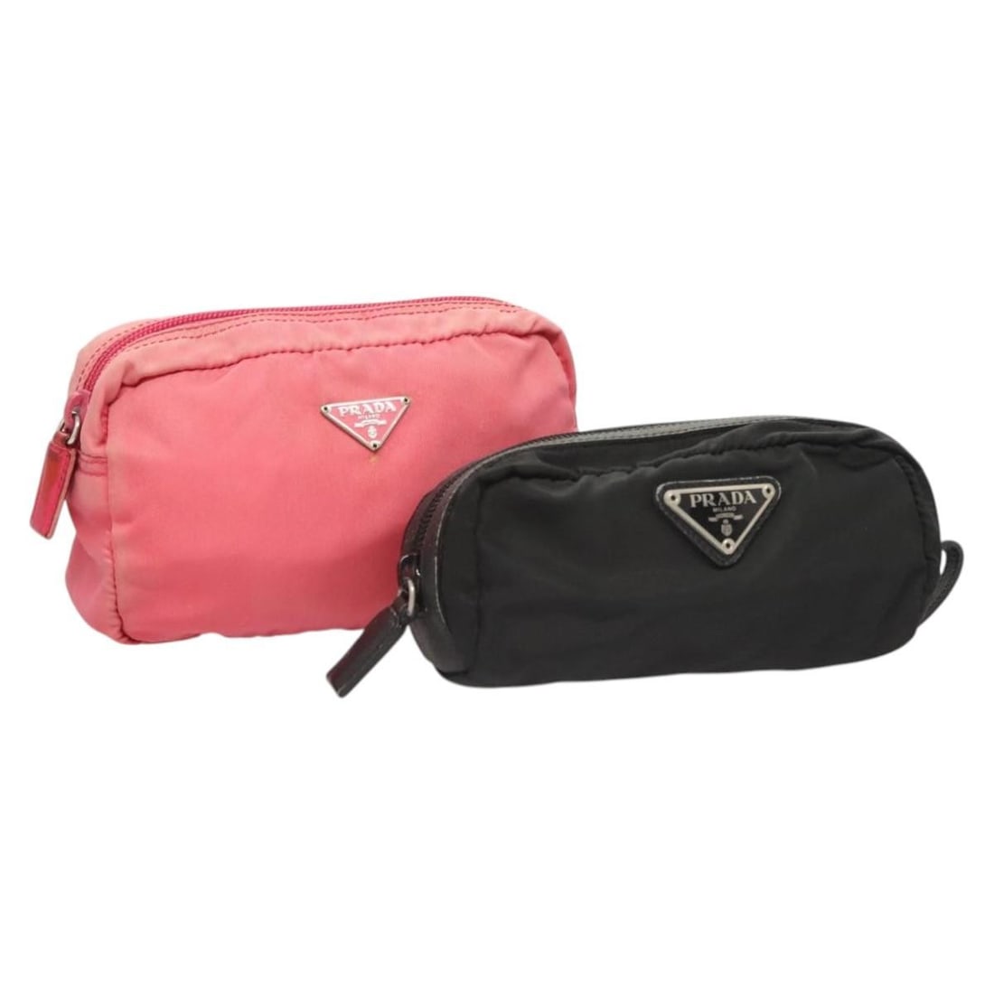 PRADA Black Pink Nylon Pouch Set Authentic Made in Italy: PRADA Black Pink Nylon Pouch Set Authentic Made in Italy This authentic PRADA pouch set features a stylish combination of black and pink nylon, exuding a blend of elegance and functionality. Crafted i