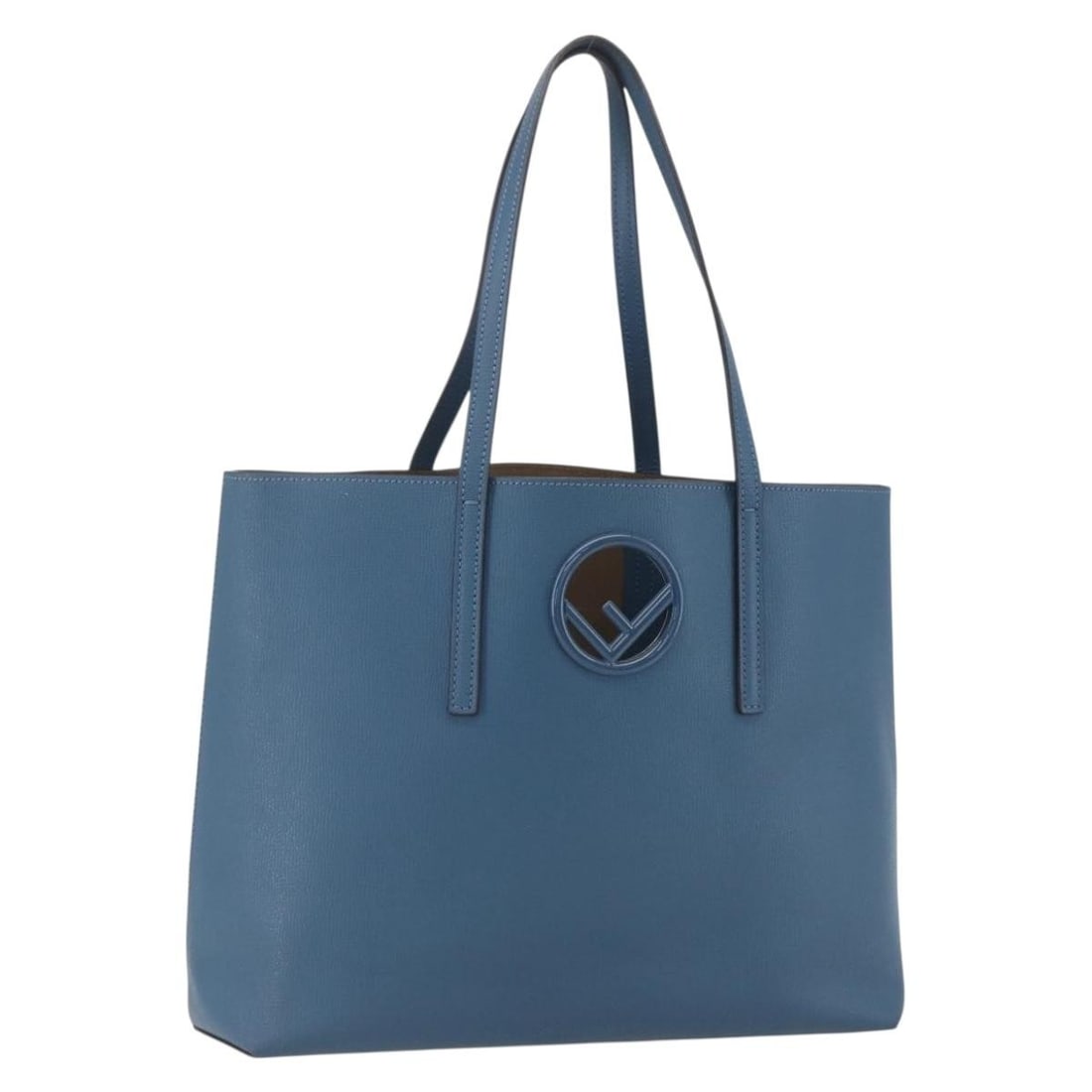 Blue Leather FENDI F Logo Tote Handbag from Italy: Blue Leather FENDI F Logo Tote Handbag from Italy This is an authentic FENDI F Logo tote bag crafted from blue leather. The bag features a spacious interior and durable leather handles. It shows heavy
