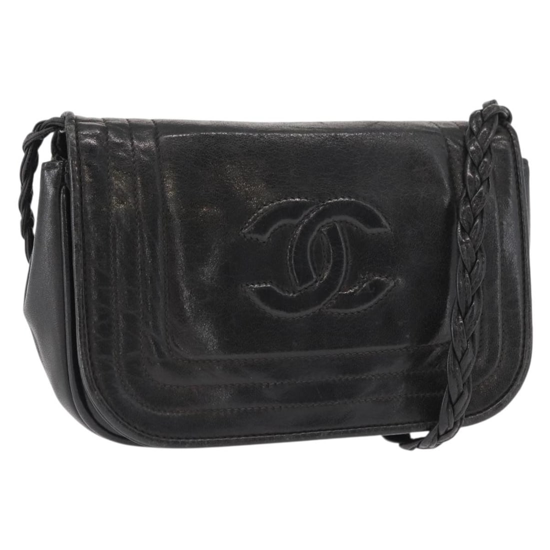 Black Lambskin Shoulder Bag by CHANEL with CC Logo (1 of 18)