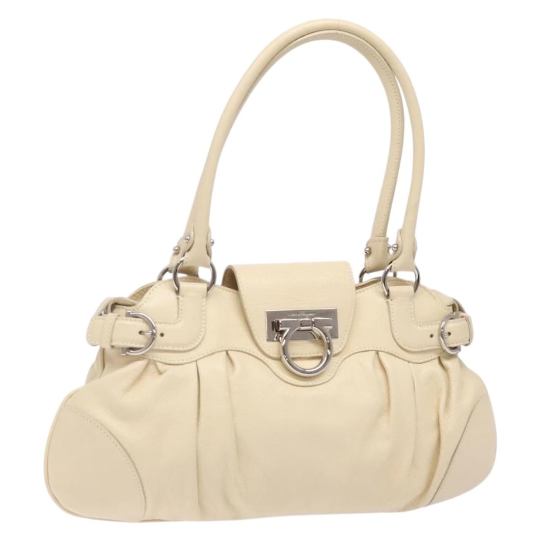 Salvatore Ferragamo Gancini Hand Bag Leather Ivory Silver Made in Italy: Salvatore Ferragamo Gancini Hand Bag Leather Ivory Silver Made in Italy Introducing the Salvatore Ferragamo Gancini Hand Bag, a sophisticated accessory crafted in Italy from high-quality leather. This