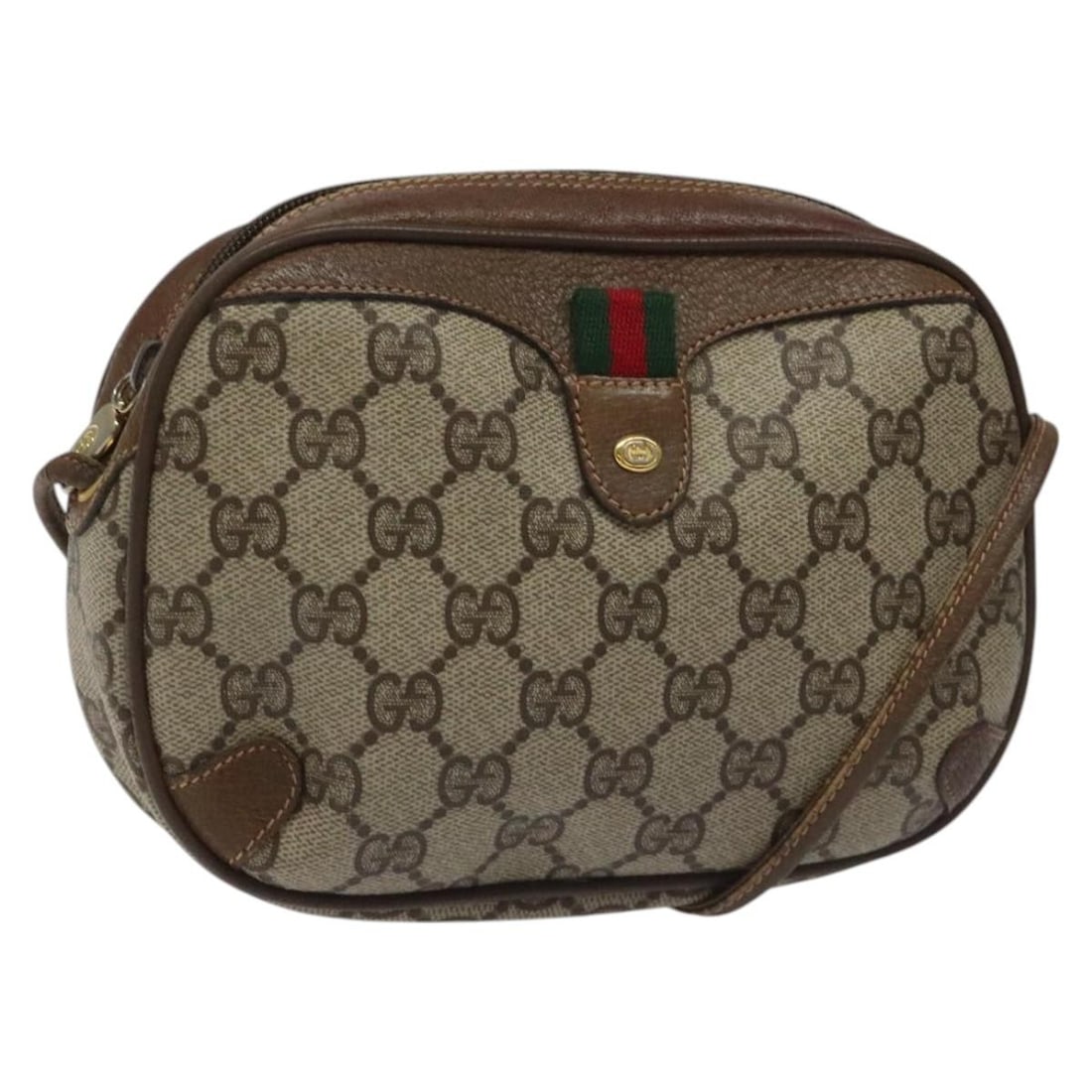 GUCCI GG Supreme Sherry Line Beige Gold Shoulder Bag PVC Auth 89 02 066: GUCCI GG Supreme Sherry Line Beige Gold Shoulder Bag PVC Auth 89 02 066 Elevate your accessory collection with this authentic GUCCI GG Supreme Web Sherry Line Shoulder Bag, crafted in Italy. This styl