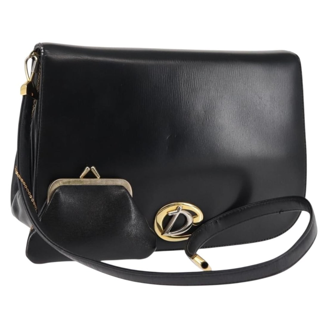 Christian Dior Black Gold Leather Shoulder Bag Authentically Crafted: Christian Dior Black Gold Leather Shoulder Bag Authentically Crafted This authentic Christian Dior shoulder bag exudes classic elegance with its luxurious black leather exterior accented by gold hardw