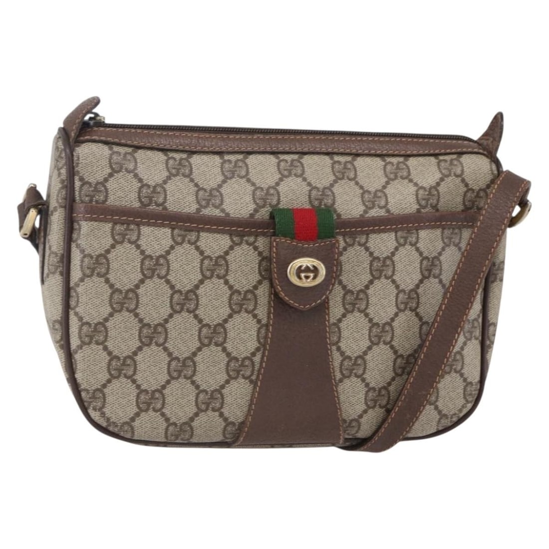 GUCCI GG Supreme Web Sherry Line Beige PVC Shoulder Bag Auth 149043: GUCCI GG Supreme Web Sherry Line Beige PVC Shoulder Bag Auth 149043 This GUCCI GG Supreme Web Sherry Line Shoulder Bag is a stunning accessory crafted from durable PVC leather with a chic beige finish