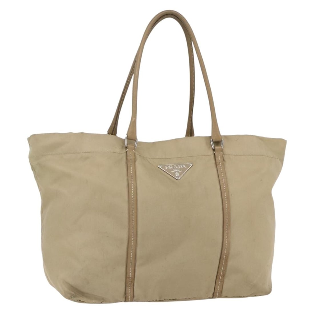 PRADA Beige Silver Nylon Tote Bag Authentic 157015 (1 of 18)
