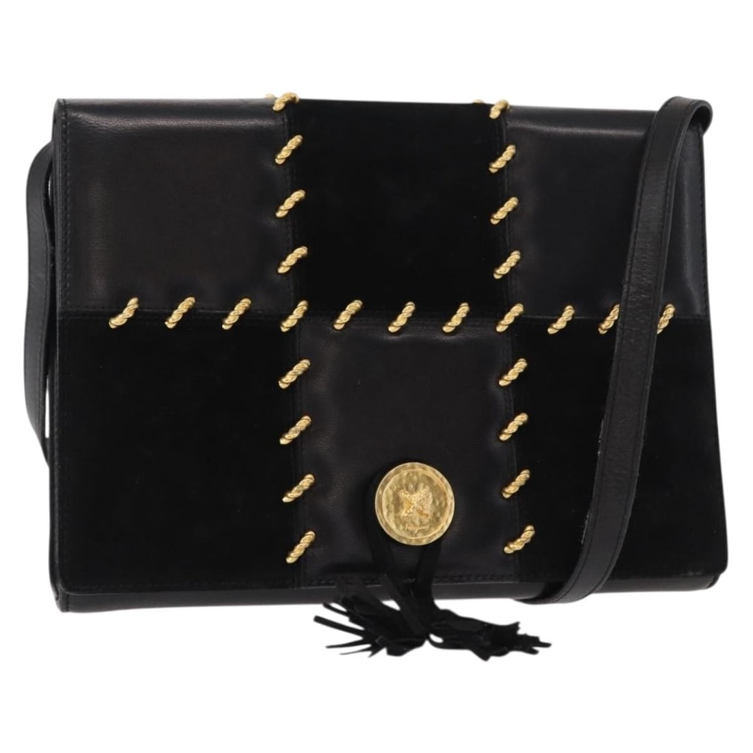 Salvatore Ferragamo Black Gold Leather Shoulder Bag Auth 153867: Salvatore Ferragamo Black Gold Leather Shoulder Bag Auth 153867 This elegant shoulder bag from Salvatore Ferragamo is crafted from high-quality leather in a striking black and gold color combination.