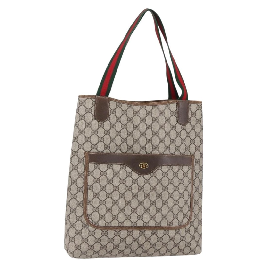 GUCCI GG Supreme Web Sherry Line Tote Bag Beige Red PVC Auth 378 02 003: GUCCI GG Supreme Web Sherry Line Tote Bag Beige Red PVC Auth 378 02 003 This authentic GUCCI GG Supreme Web Sherry Line Tote Bag is a stylish and functional accessory crafted in Italy. Made from durab