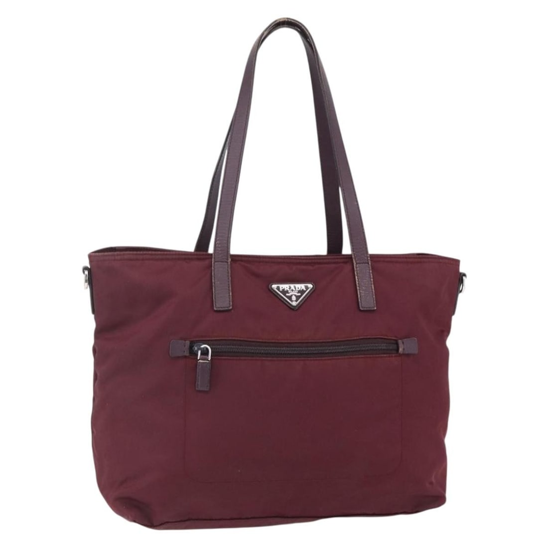 PRADA Bordeaux Silver Nylon Tote Bag Authentic MR1526: PRADA Bordeaux Silver Nylon Tote Bag Authentic MR1526 Introducing a stylish PRADA Tote Bag crafted from durable nylon in a sophisticated bordeaux and silver combination. This tote is the perfect blend
