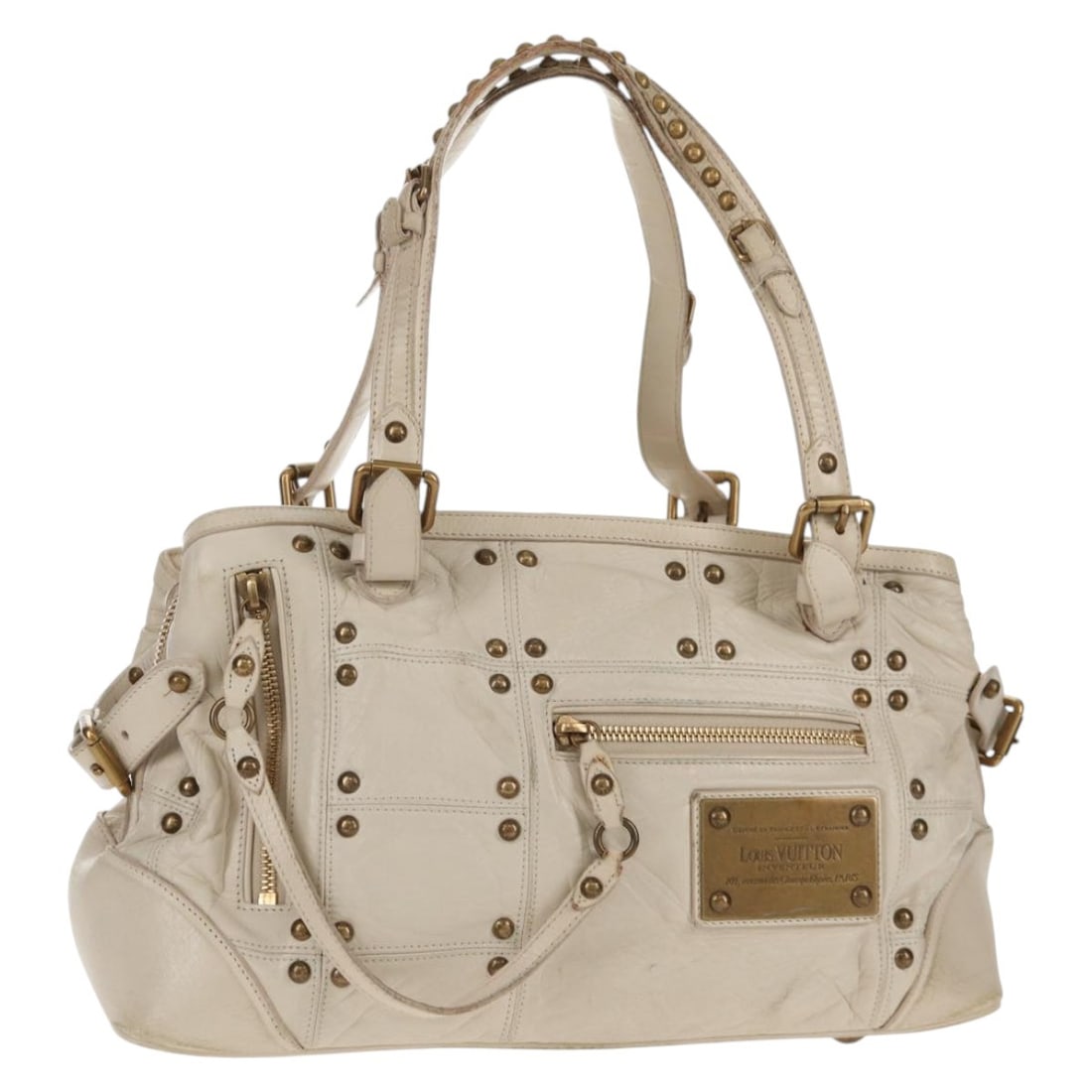 LOUIS VUITTON Rivette Hand Bag Leather White Ecru M95345 Auth Italy: LOUIS VUITTON Rivette Hand Bag Leather White Ecru M95345 Auth Italy This authentic Louis Vuitton Rivette Hand Bag showcases a sophisticated design crafted in luxurious leather with a striking white an