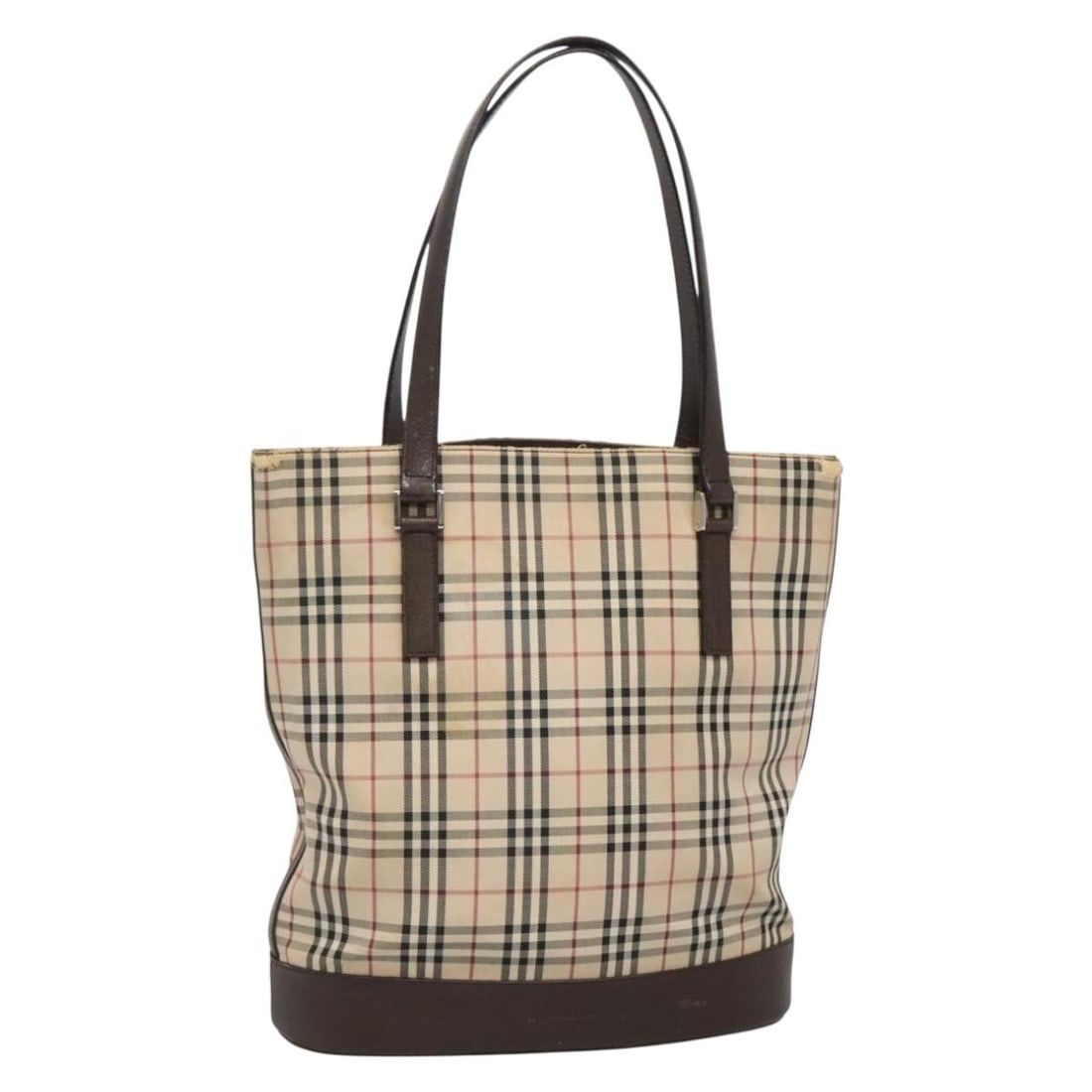 BURBERRY Nova Check Beige Silver Canvas Tote Bag Auth 132506: BURBERRY Nova Check Beige Silver Canvas Tote Bag Auth 132506 This Burberry Nova Check Tote Bag is a stylish accessory crafted from durable canvas in a chic beige and silver color combination. With dim