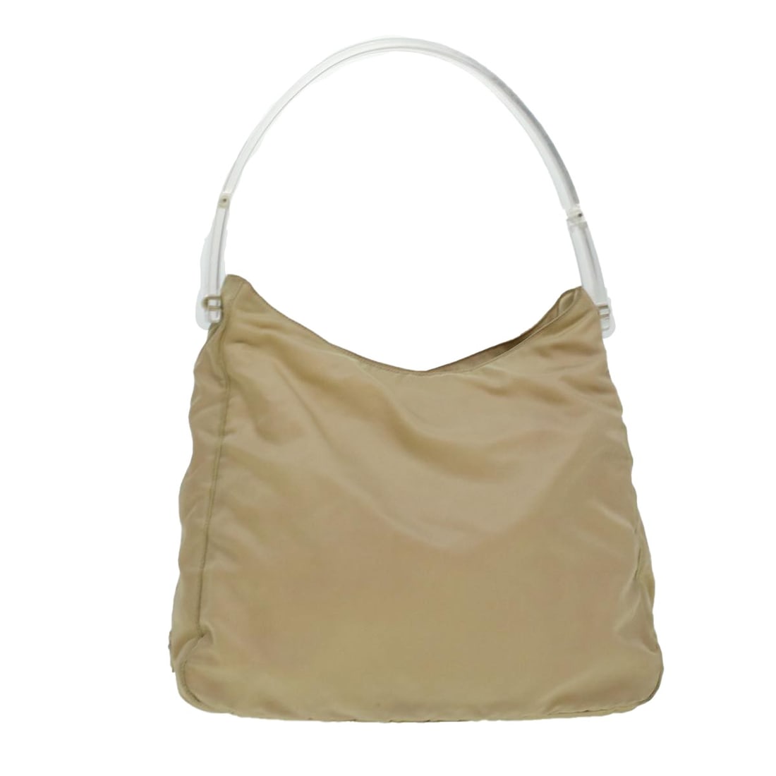 PRADA Beige Nylon Shoulder Bag Made in Italy with Guarantee Card: PRADA Beige Nylon Shoulder Bag Made in Italy with Guarantee Card This authentic PRADA Shoulder Bag combines style and functionality with its durable nylon construction and chic beige exterior. Measuri