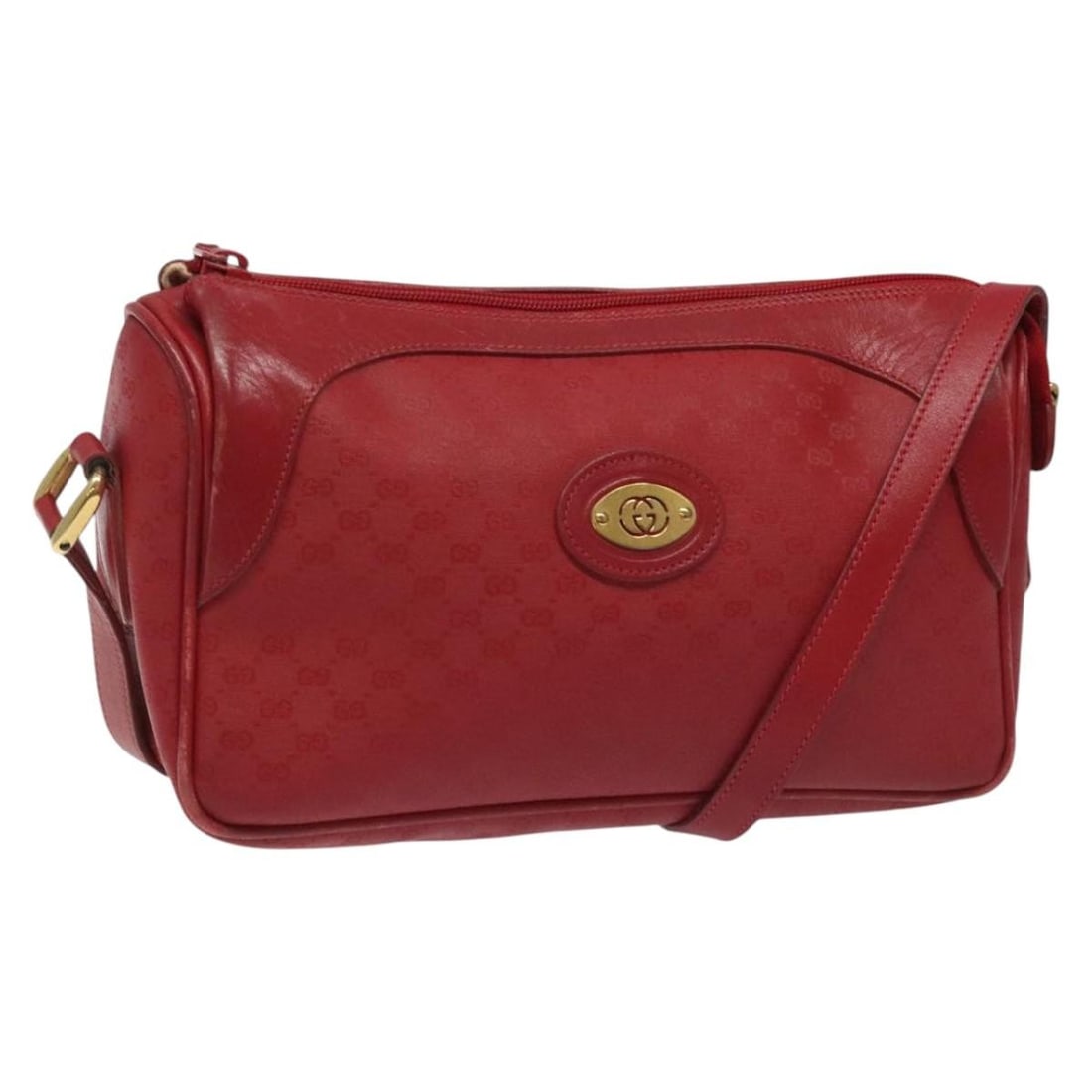 GUCCI Micro GG Supreme Shoulder Bag Gold Red PVC Italy Auth: GUCCI Micro GG Supreme Shoulder Bag Gold Red PVC Italy Auth Introducing the GUCCI Micro GG Supreme Shoulder Bag, a stylish blend of luxury and functionality. Crafted from premium PVC leather, this bag