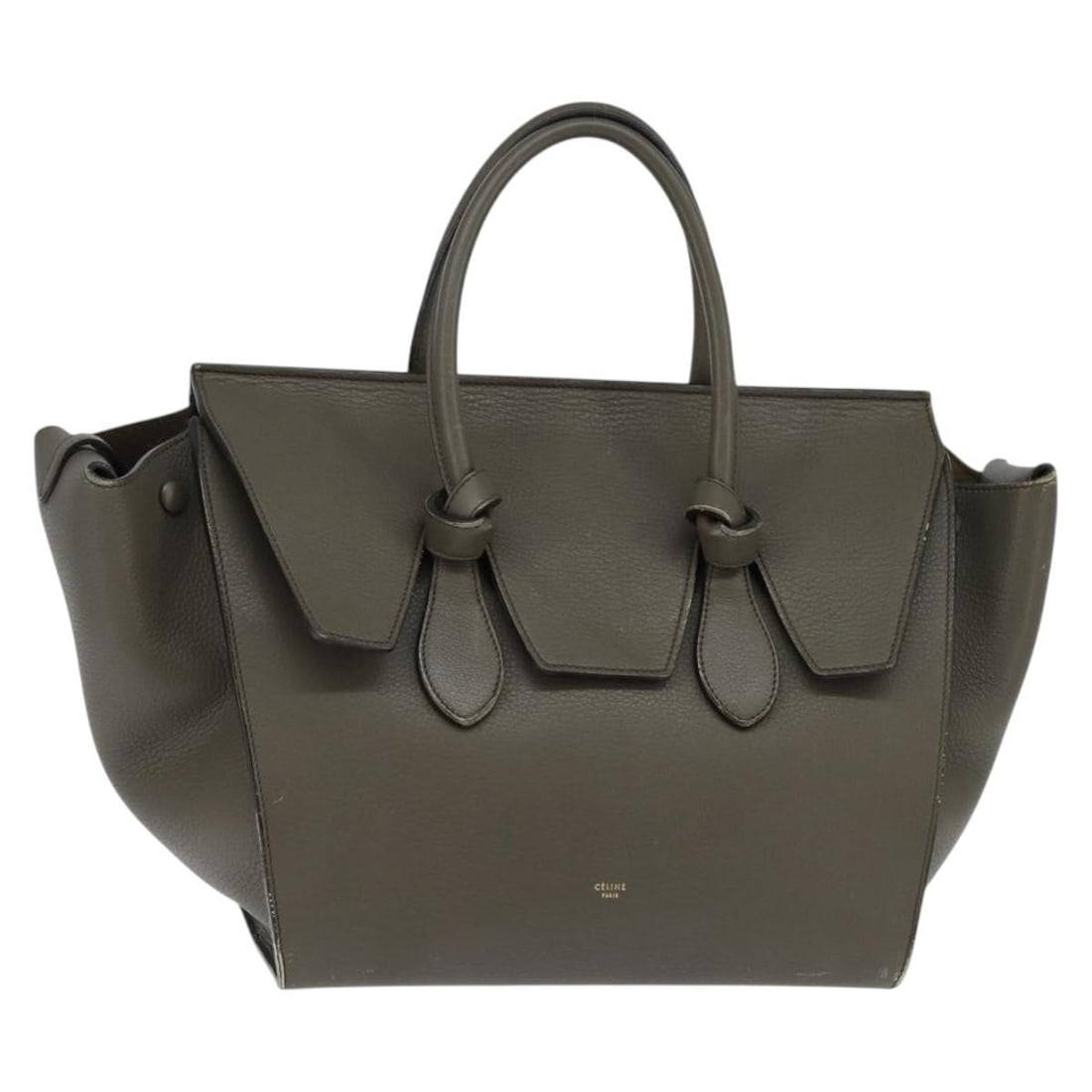 Gray Leather Celine Tie Tote Handbag with Gold Accents (1 of 18)
