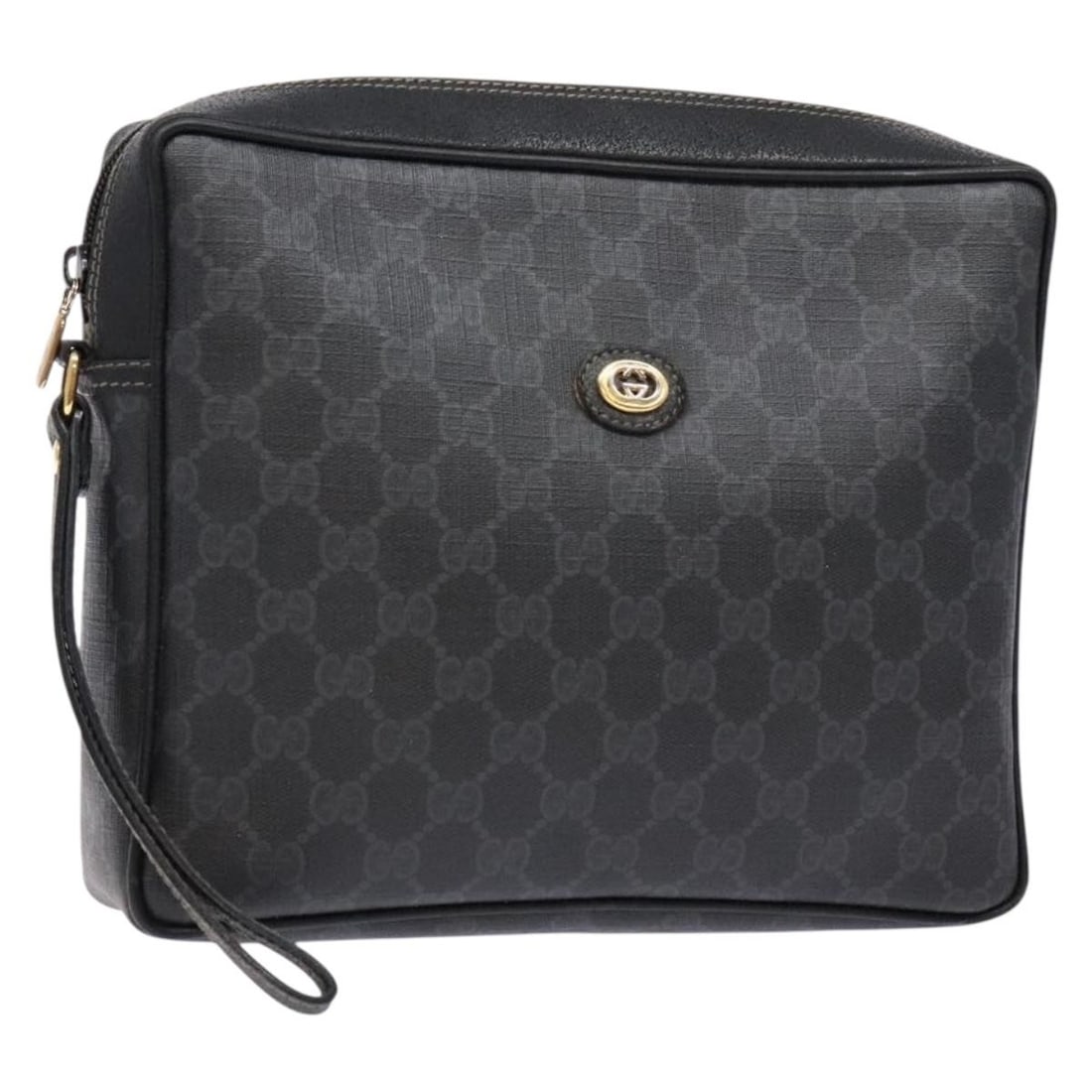 GUCCI GG Supreme Clutch Bag Black Gold PVC Italy 156 01 053 (1 of 18)