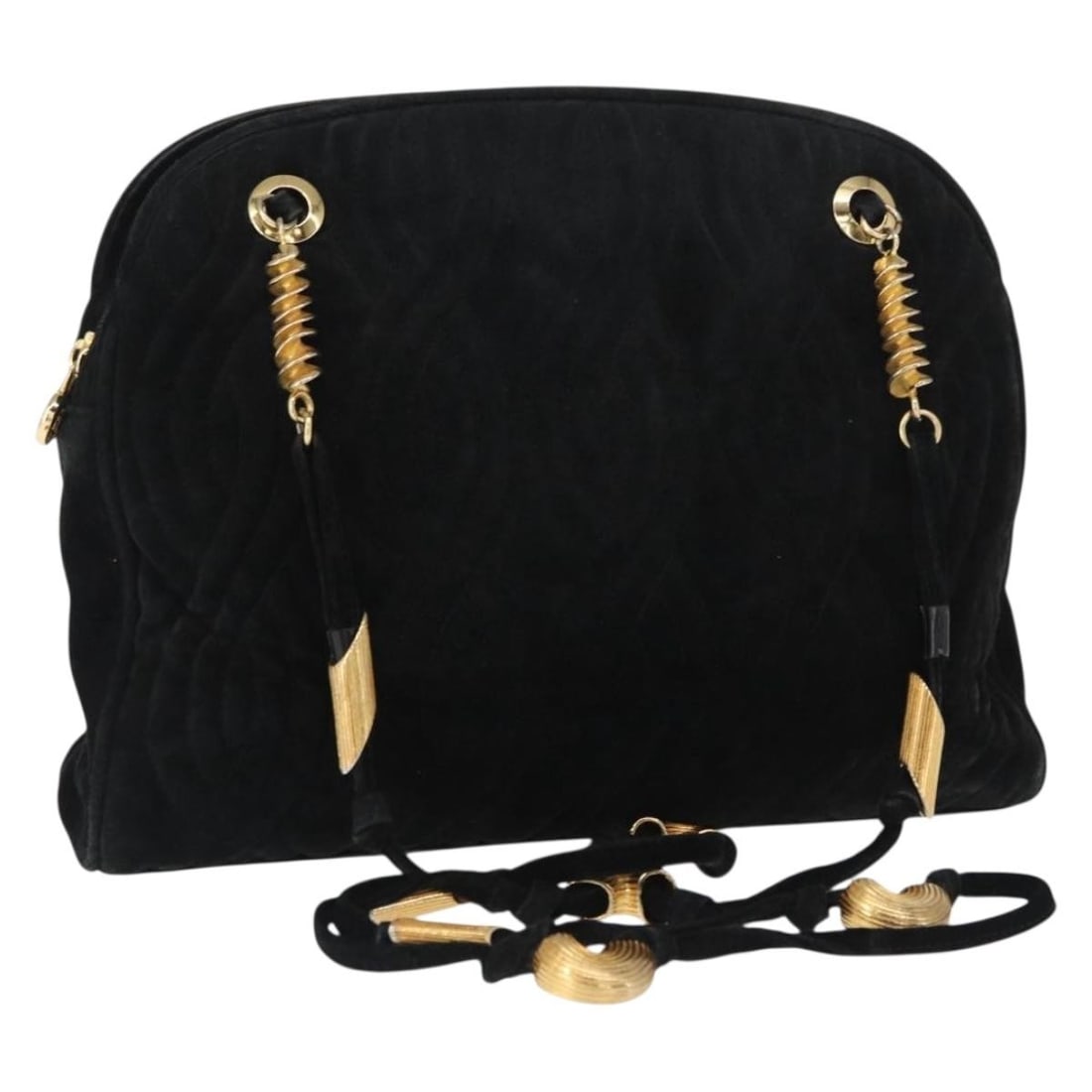 Fendi Black Suede Pasta Chain Shoulder Bag Gold Hardware Italy: Fendi Black Suede Pasta Chain Shoulder Bag Gold Hardware Italy This FENDI Pasta Chain shoulder bag features black suede with gold-tone accents. Made in Italy, the bag has a structured silhouette with