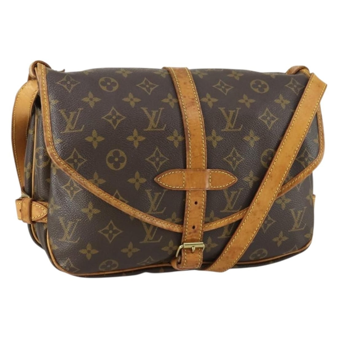 Louis Vuitton Saumur 30 Monogram Canvas Shoulder Bag M42256 France: Louis Vuitton Saumur 30 Monogram Canvas Shoulder Bag M42256 France This Louis Vuitton Saumur 30 shoulder bag features the signature Monogram canvas and is crafted in France. The bag includes an adjust